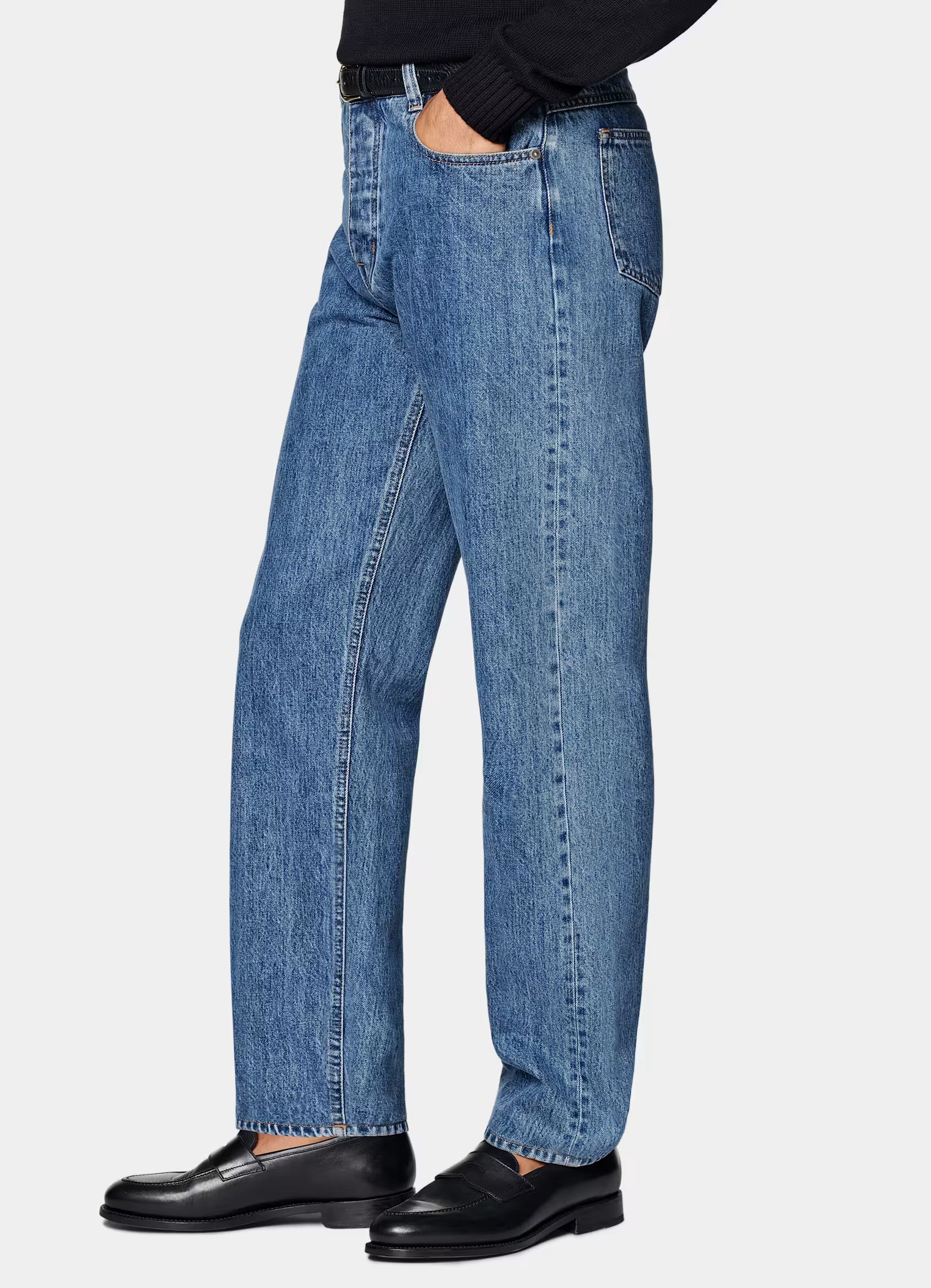 Mid Blue Straight Leg Tapered Jeans