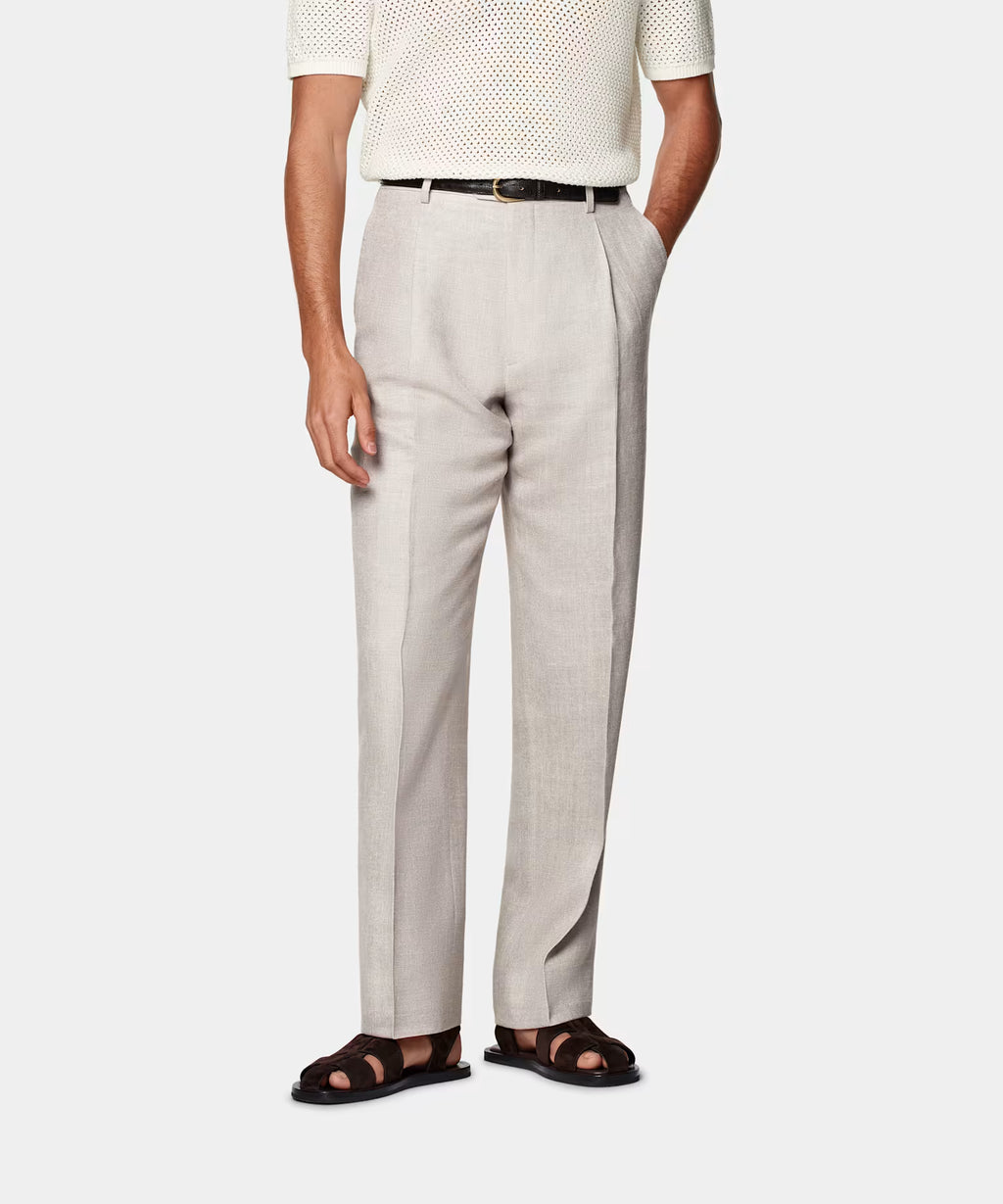Light Taupe Wide Leg Straight Trousers