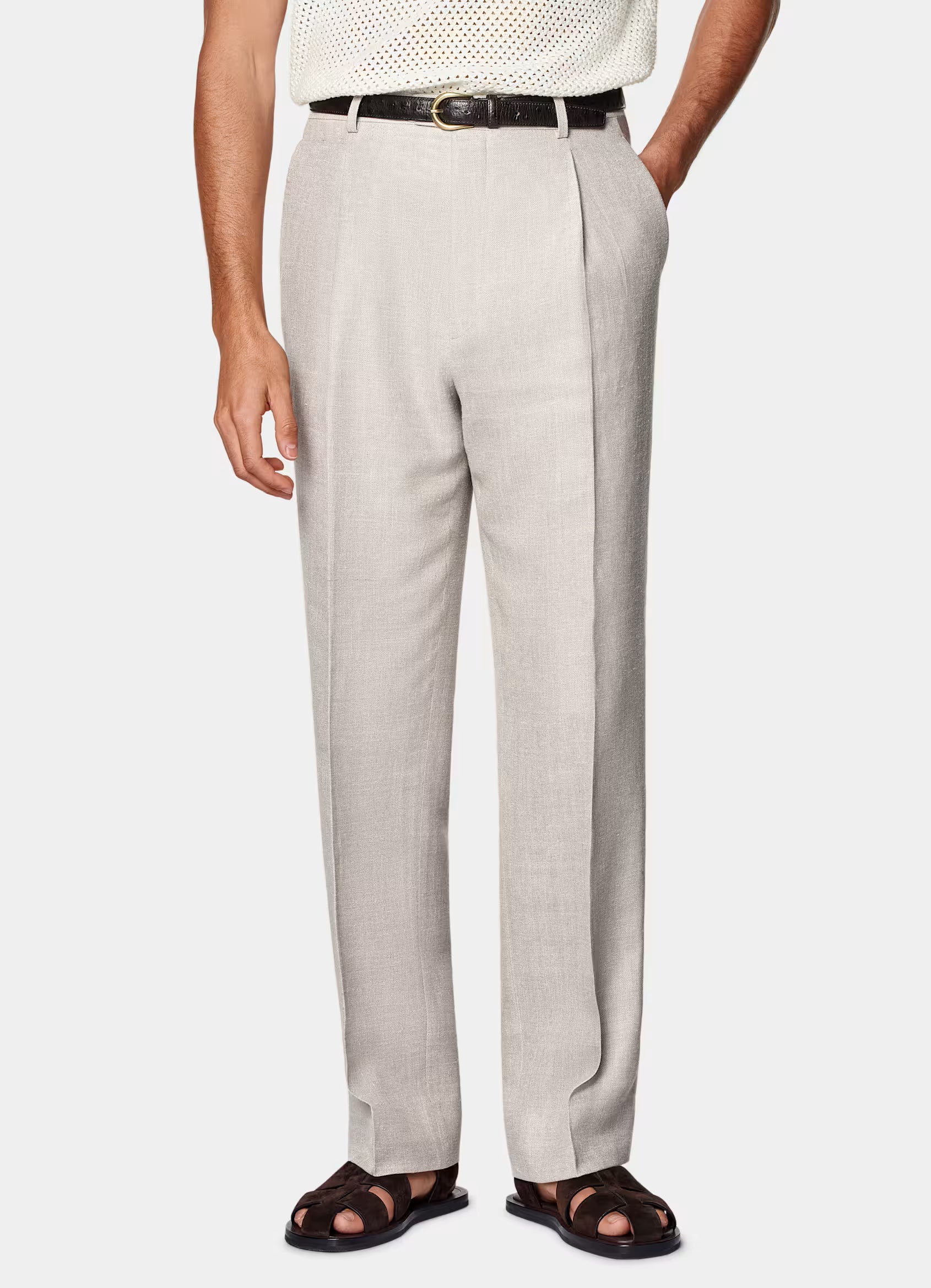 Light Taupe Wide Leg Straight Trousers