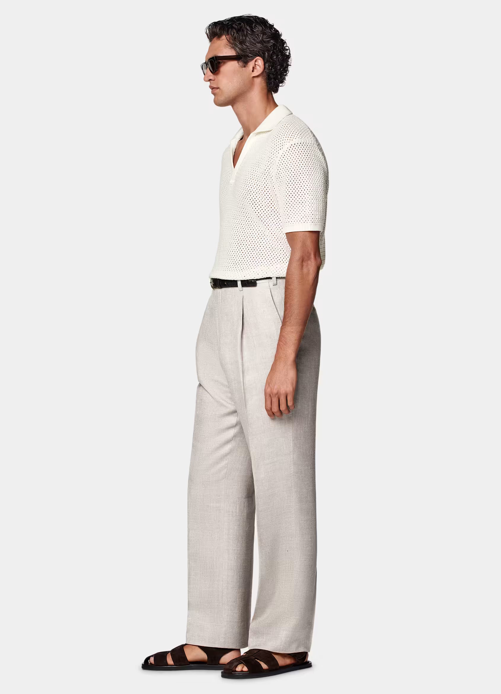 Light Taupe Wide Leg Straight Trousers