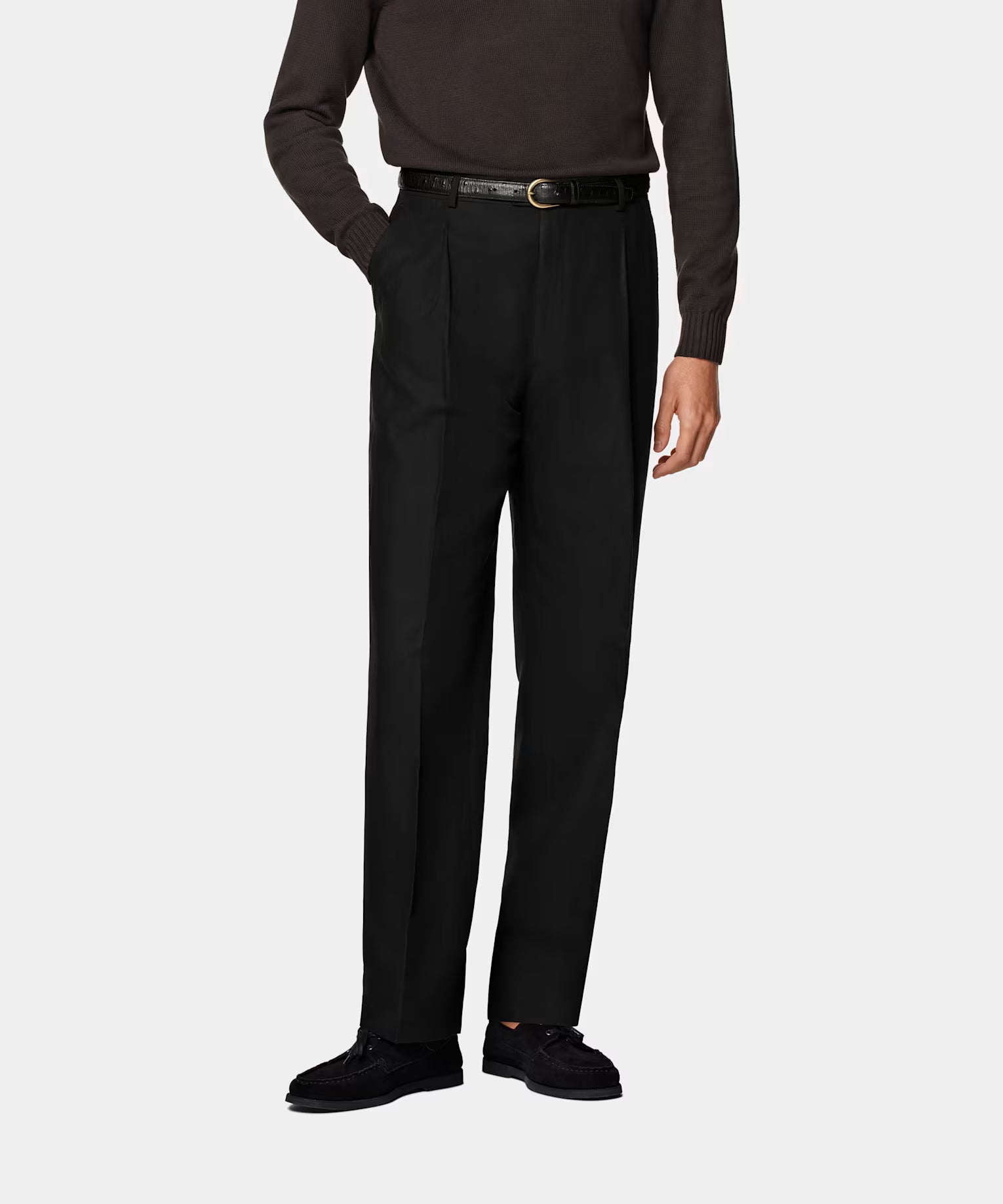 Black Wide Leg Straight Trousers