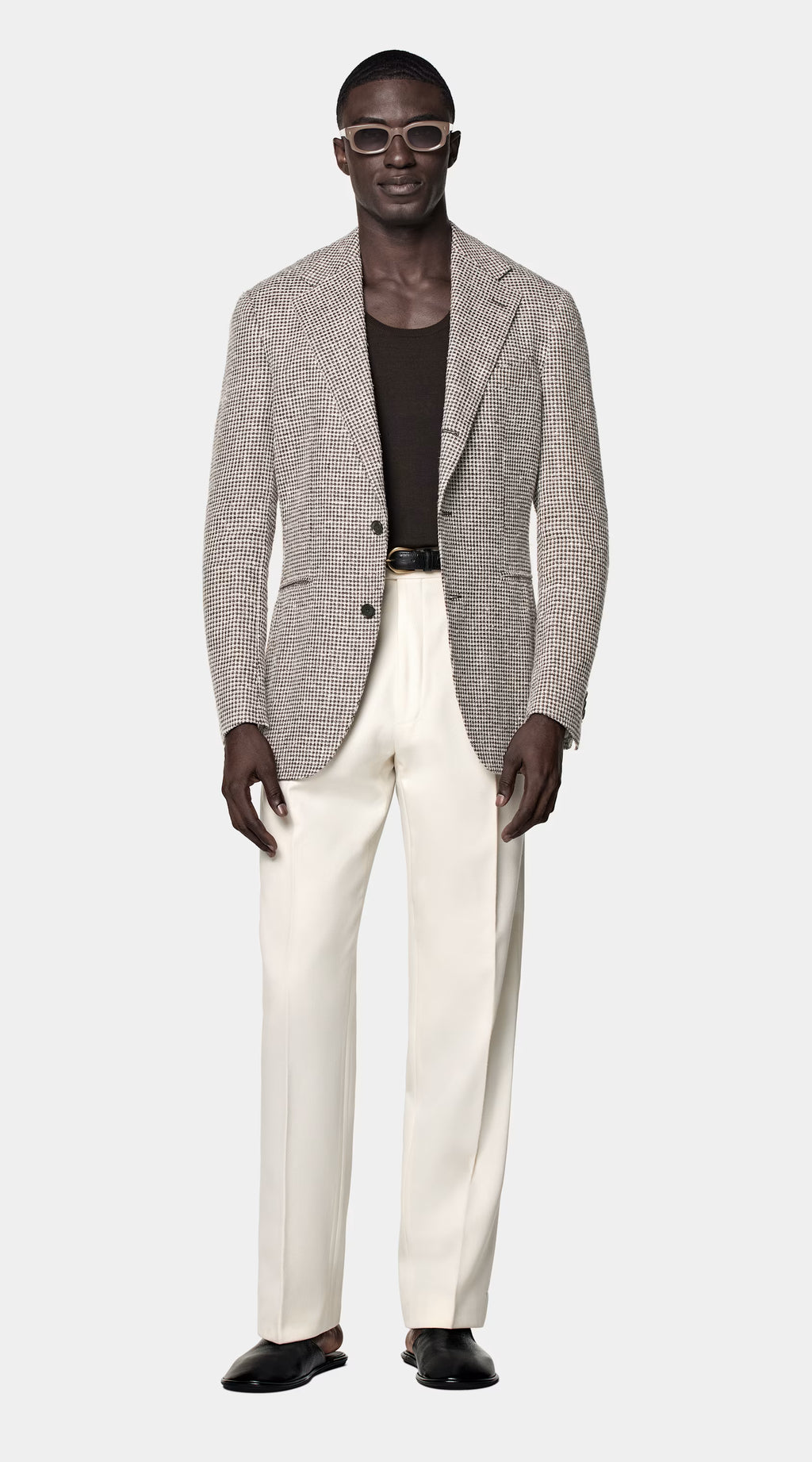 Mid Brown Checked Relaxed Fit Roma Blazer