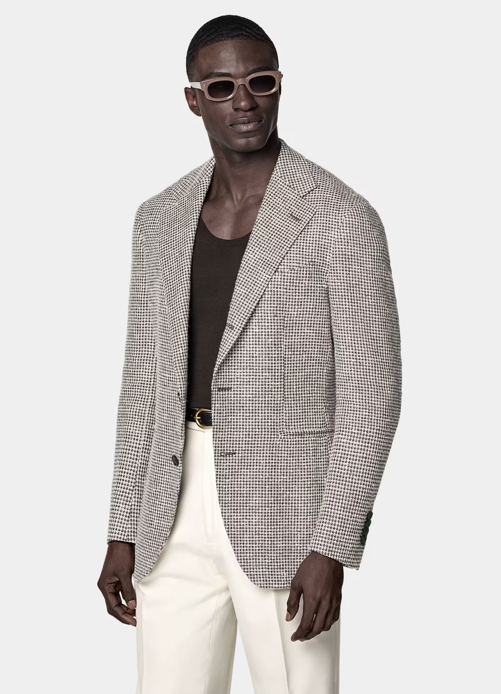 Mid Brown Checked Relaxed Fit Roma Blazer