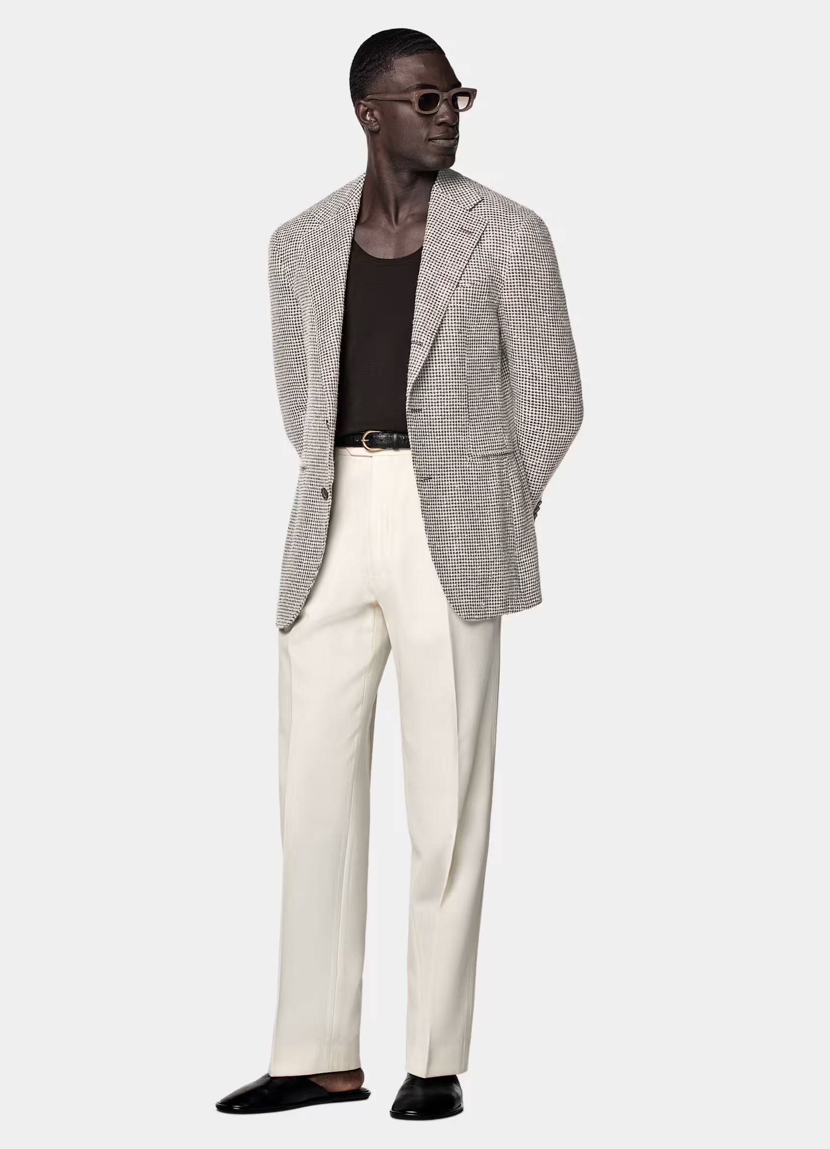 Mid Brown Checked Relaxed Fit Roma Blazer
