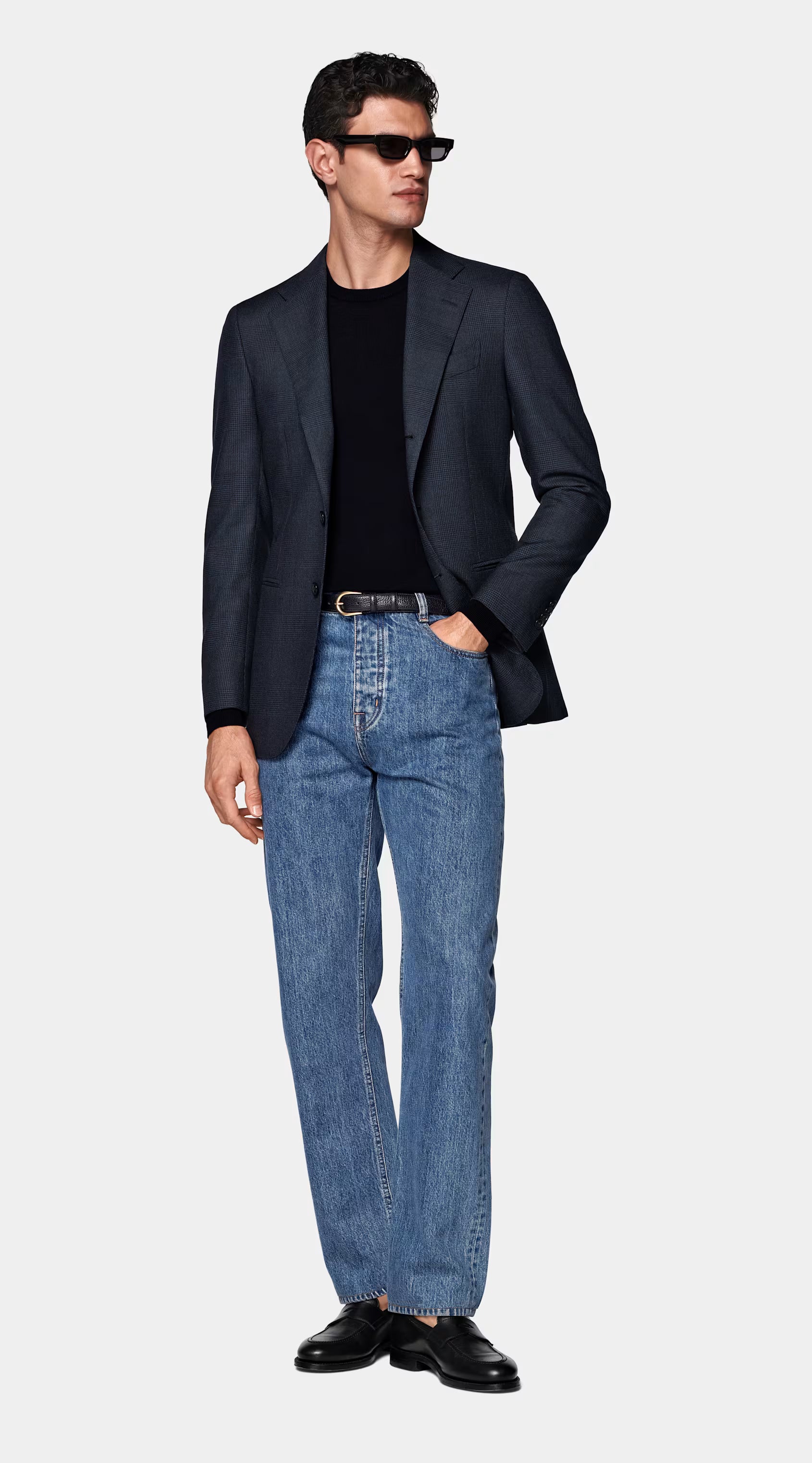 Navy Checked Tailored Fit Havana Blazer