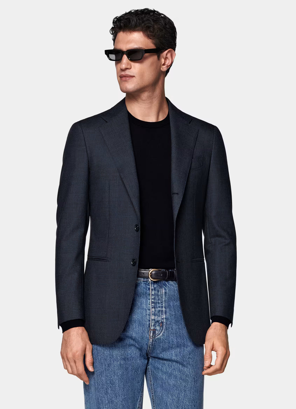 Navy Checked Tailored Fit Havana Blazer