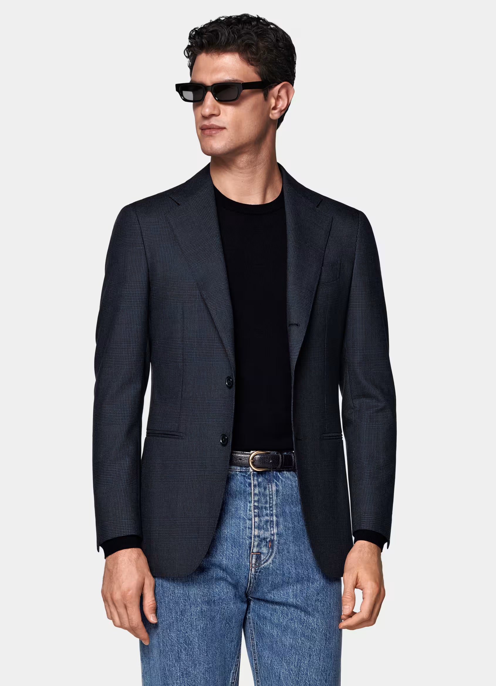 Navy Checked Tailored Fit Havana Blazer