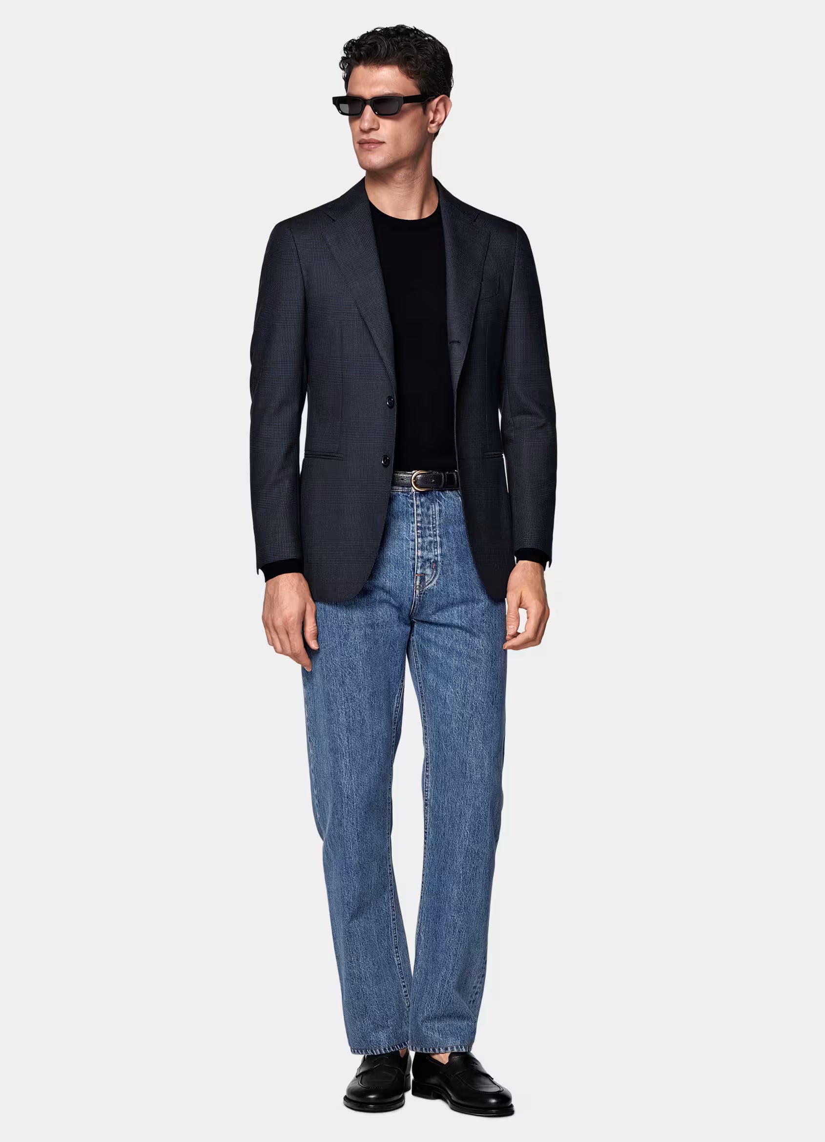 Navy Checked Tailored Fit Havana Blazer