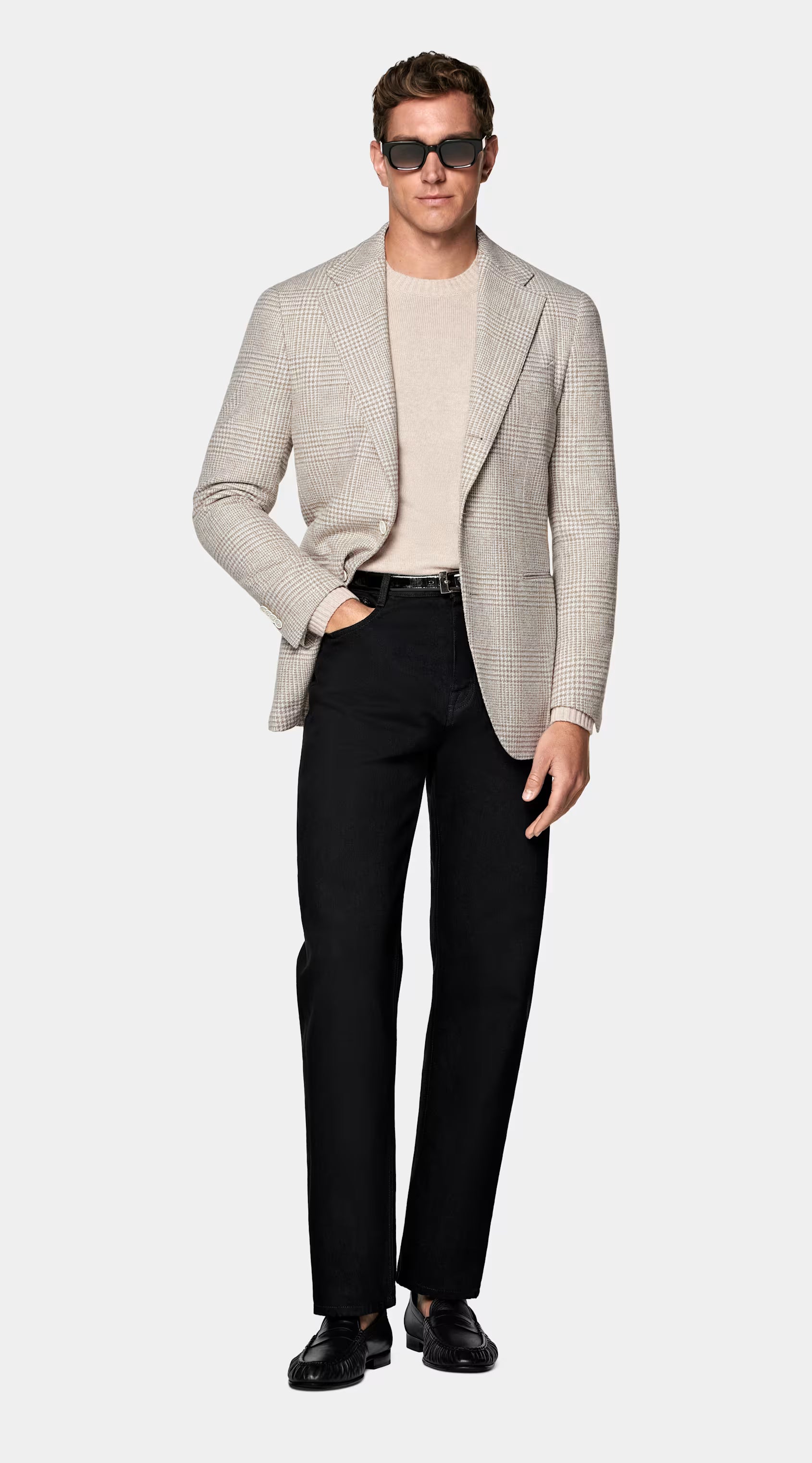 Sand Checked Relaxed Fit Roma Blazer