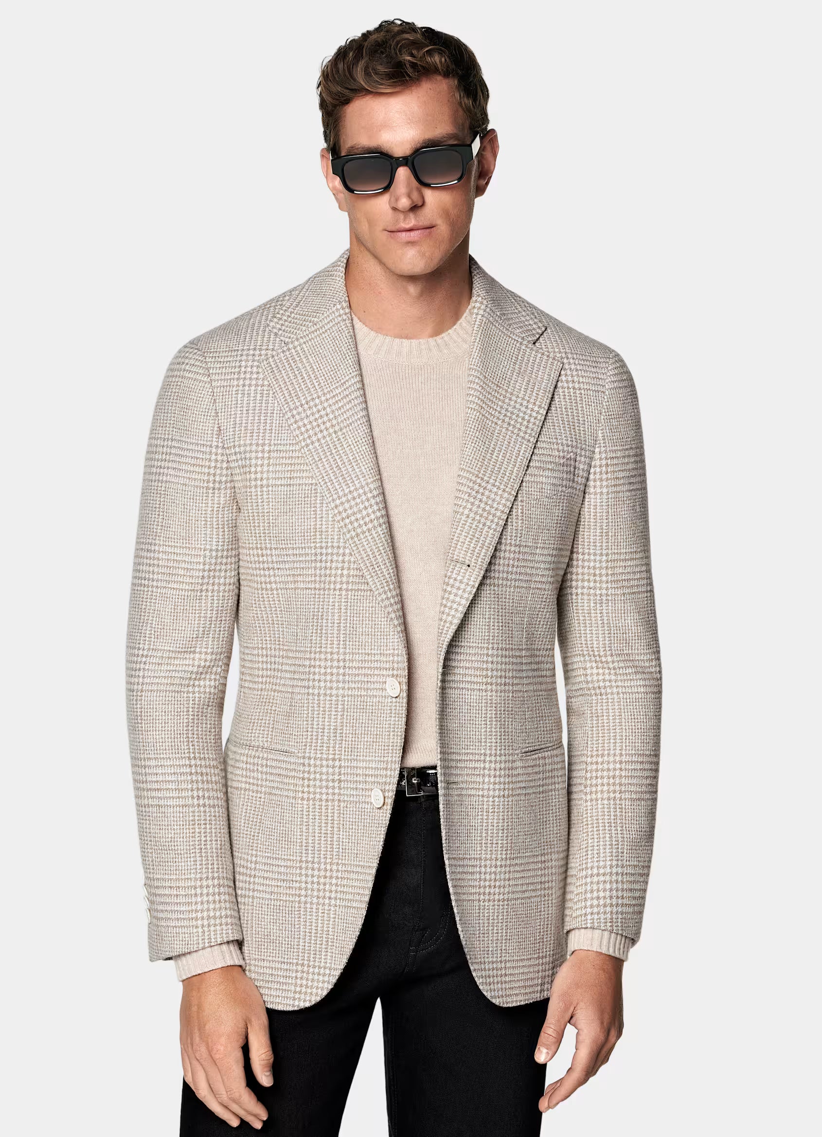 Sand Checked Relaxed Fit Roma Blazer