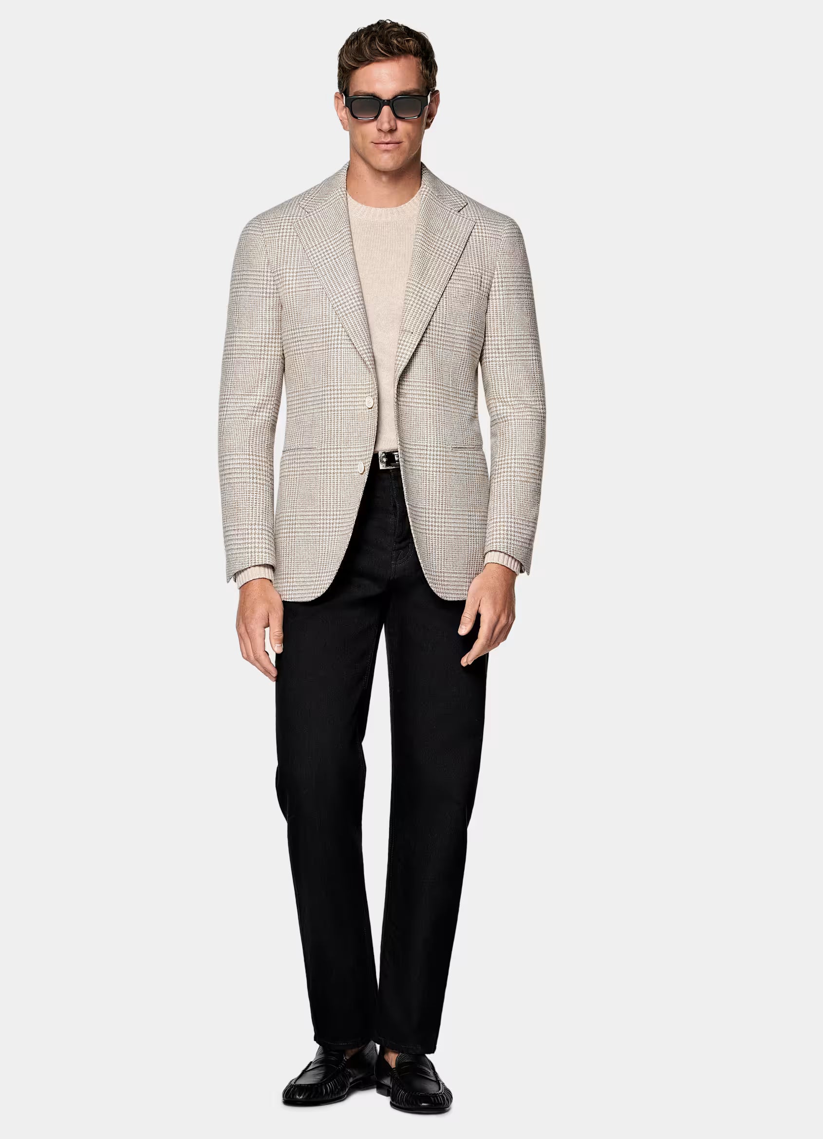Sand Checked Relaxed Fit Roma Blazer