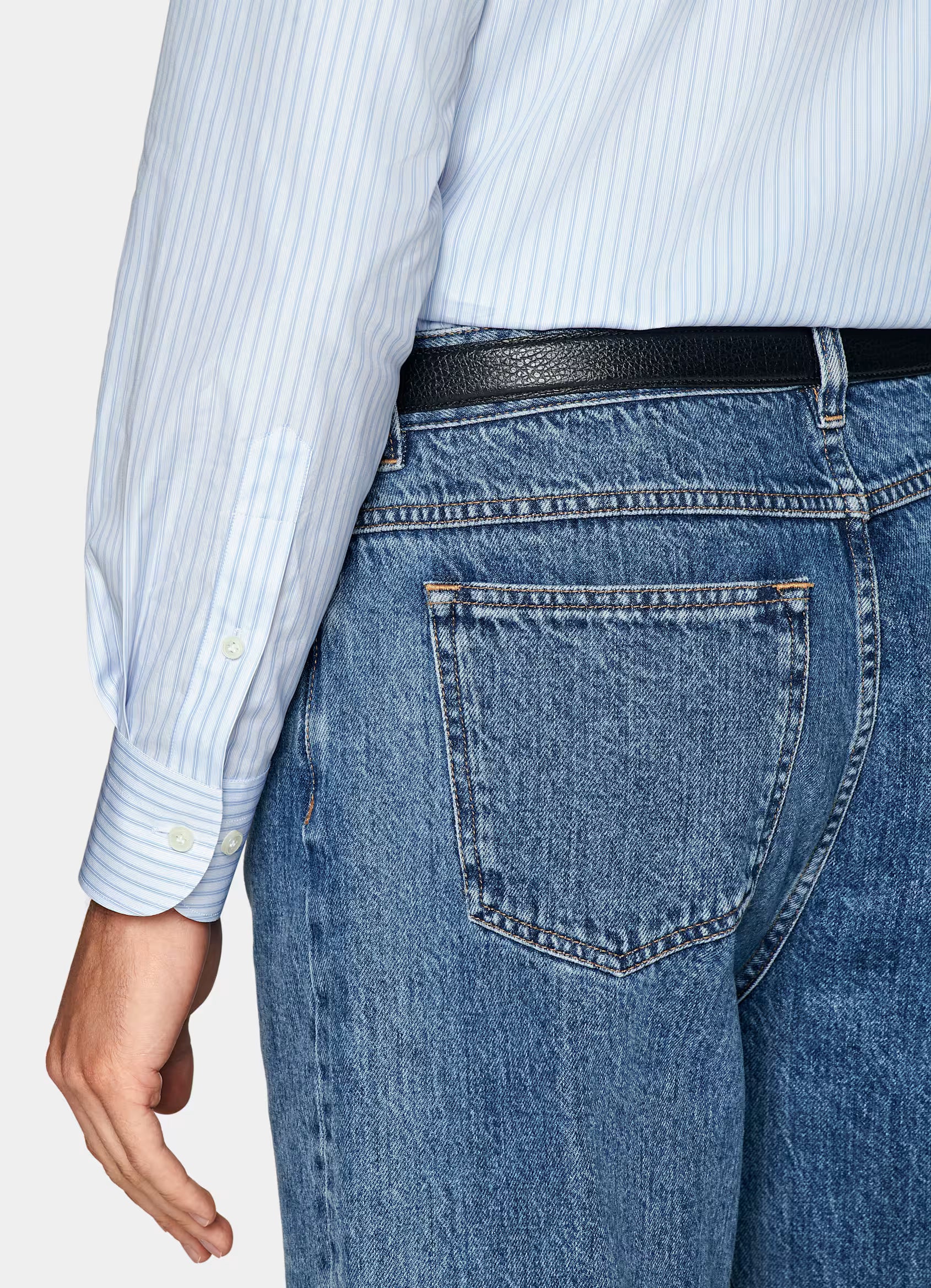 Light Blue Striped Widespread Collar Shirt