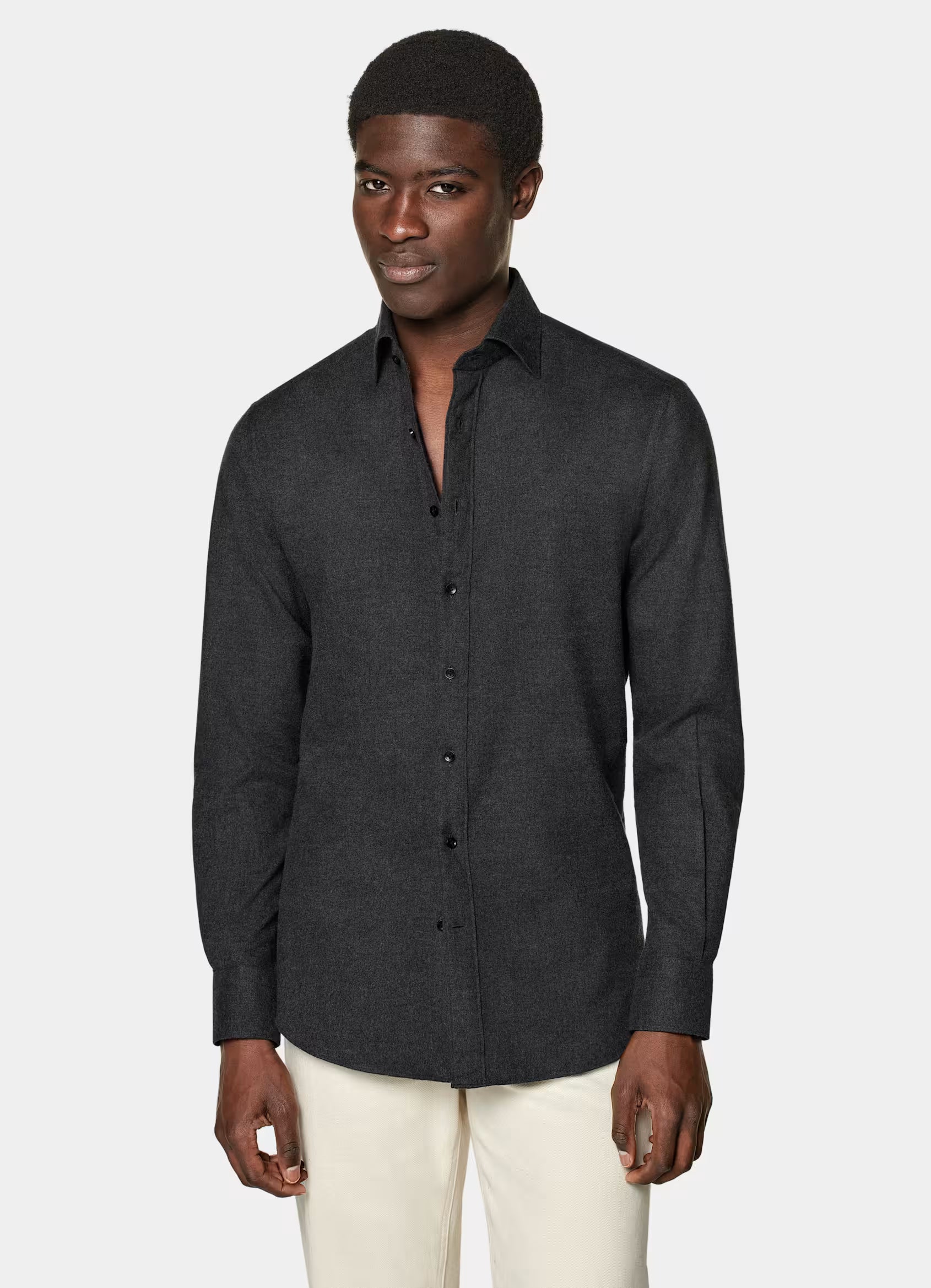Dark Grey Cotton Flannel Shirt