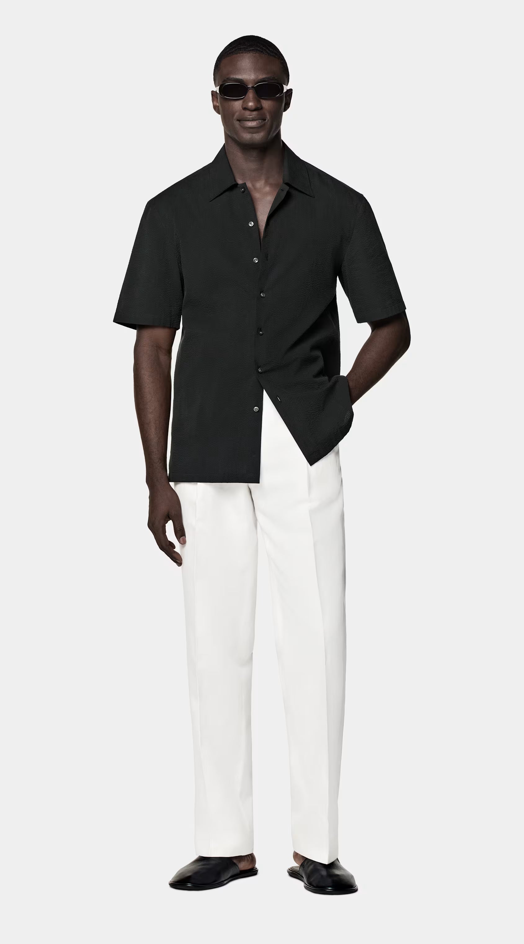 Black Cotton Short Sleeve Shirt