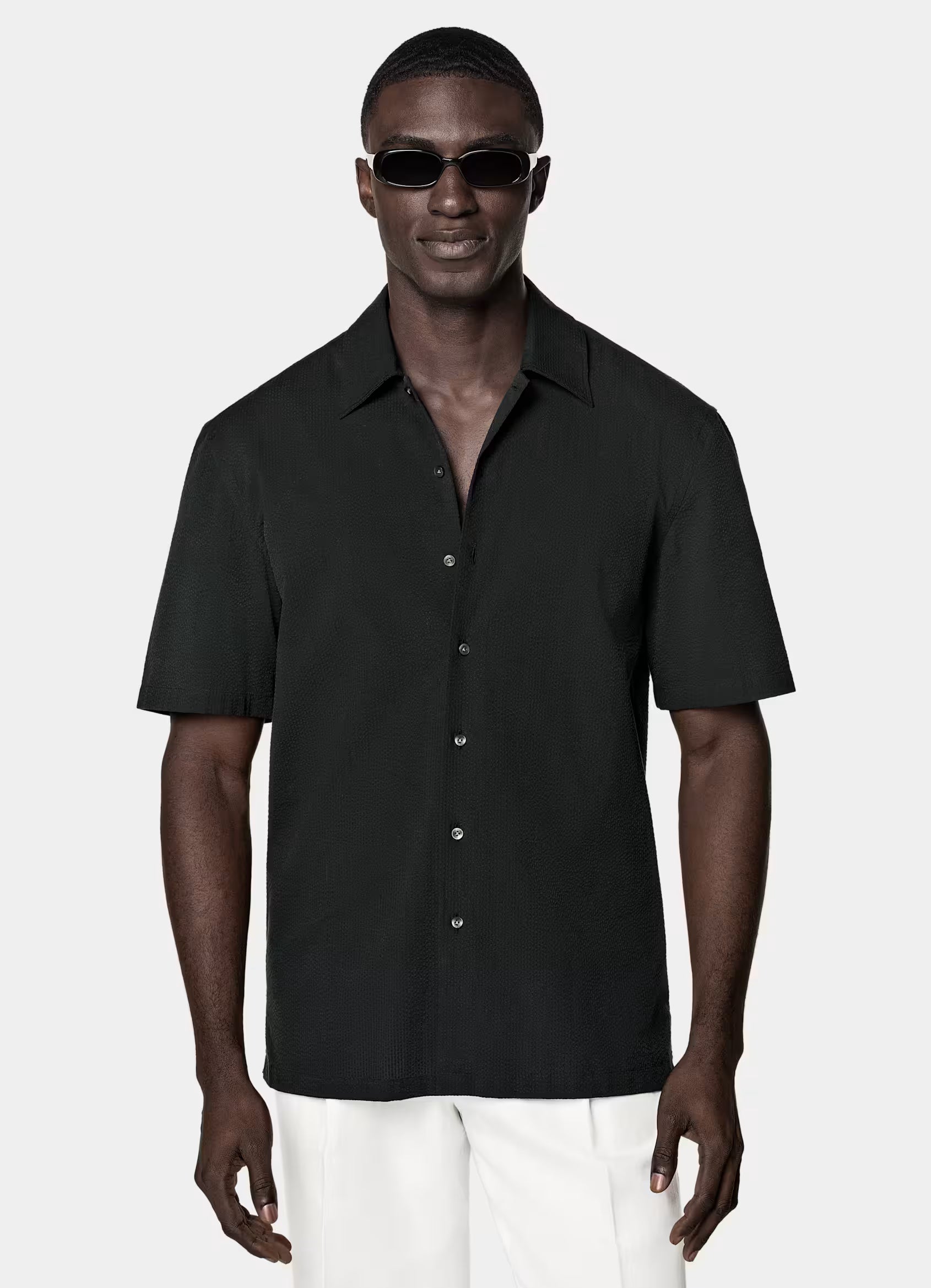 Black Cotton Short Sleeve Shirt