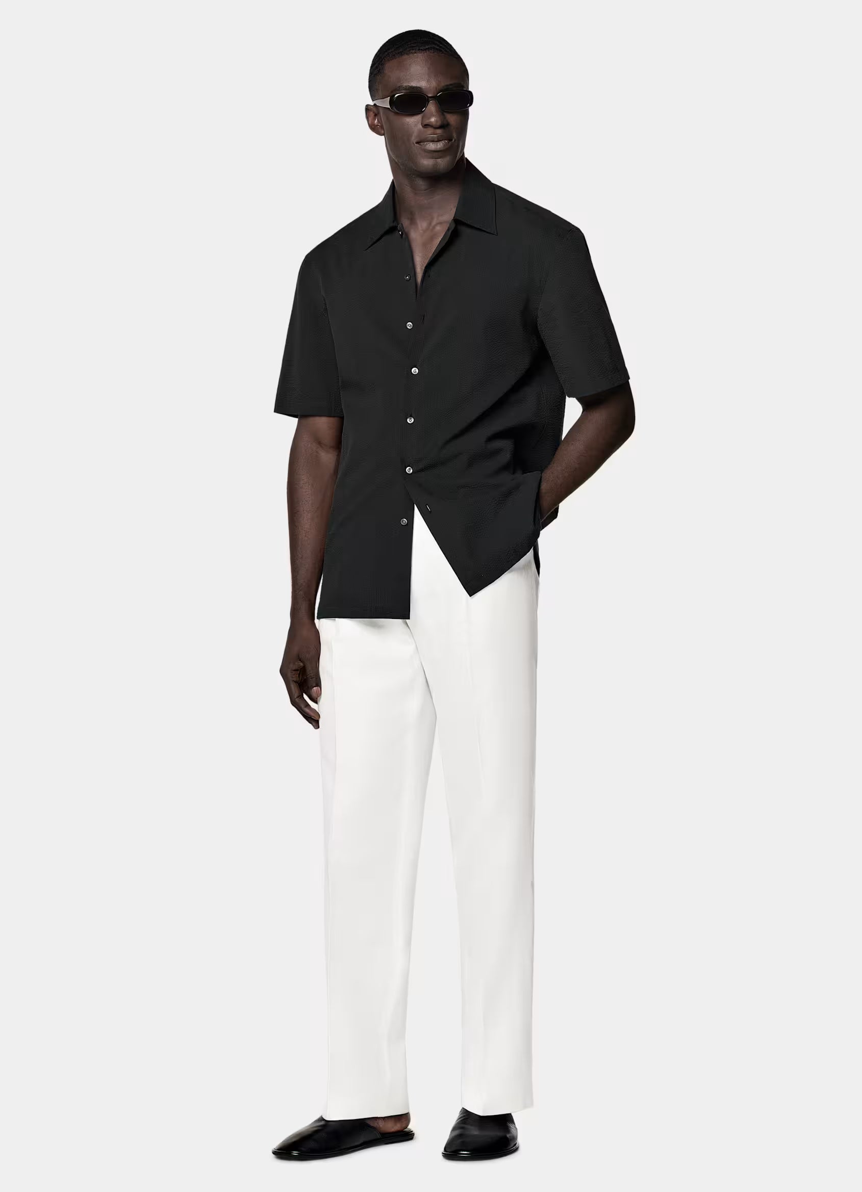 Black Cotton Short Sleeve Shirt
