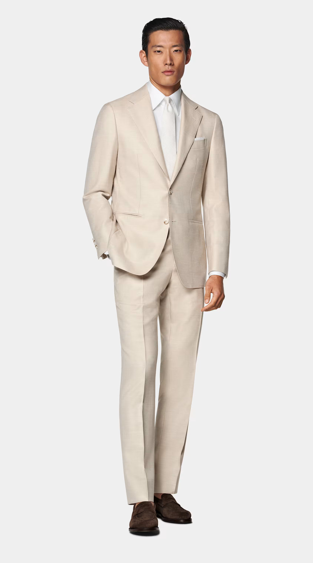 Sand Herringbone Tailored Fit Havana Suit