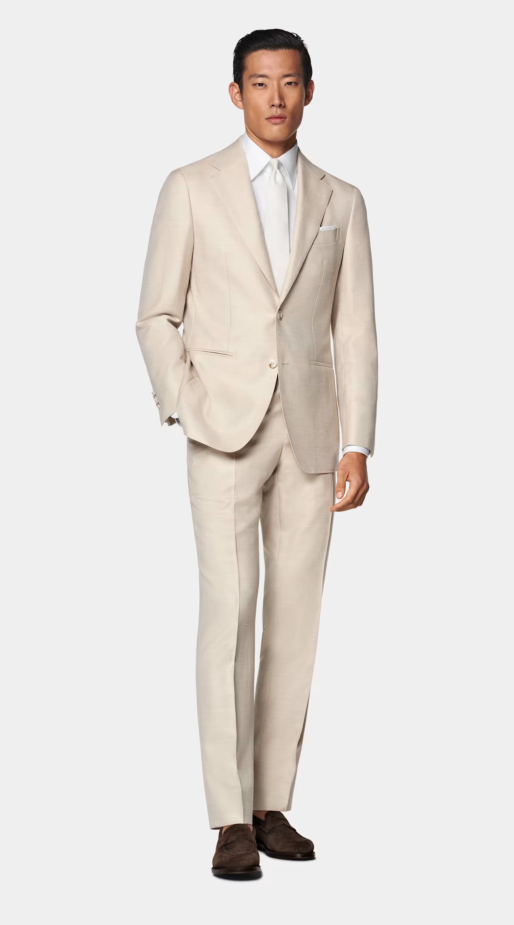 Sand Herringbone Tailored Fit Havana Suit