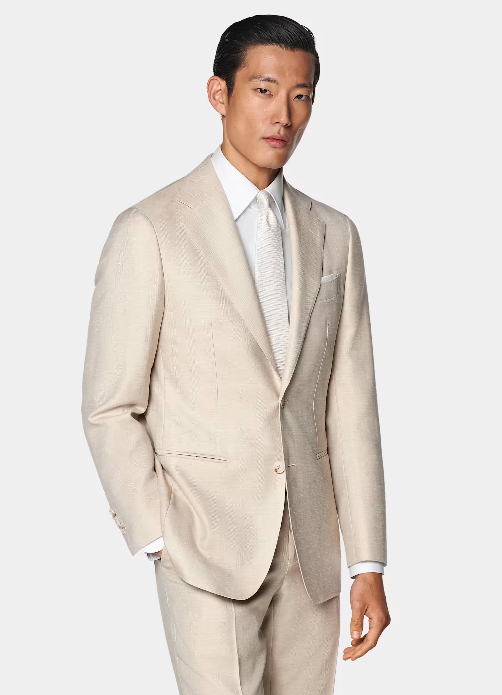 Sand Herringbone Tailored Fit Havana Suit