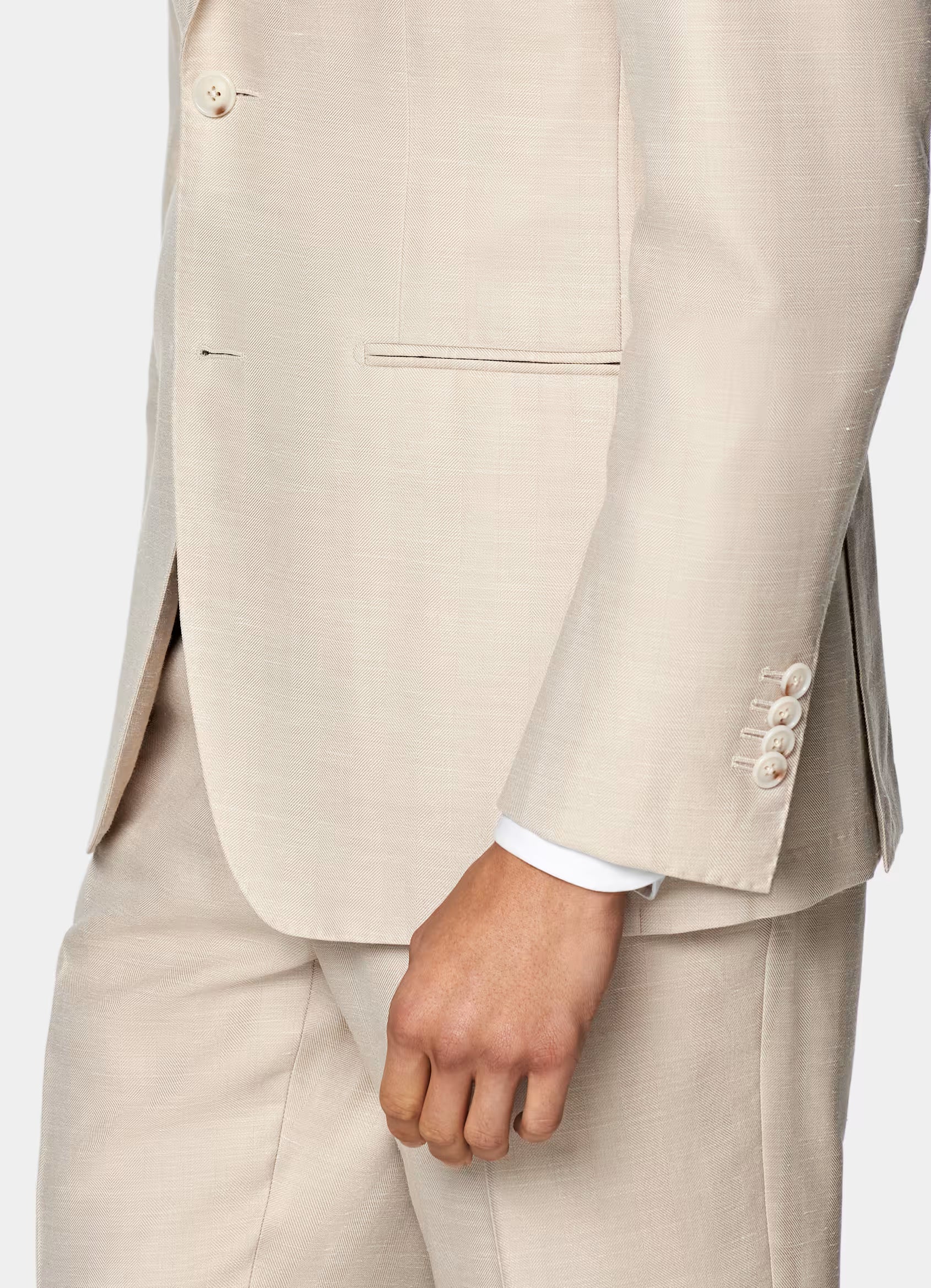Sand Herringbone Tailored Fit Havana Suit