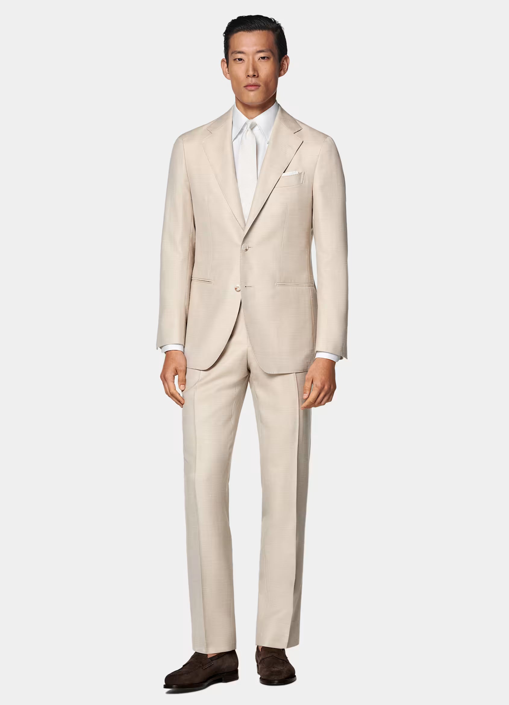 Sand Herringbone Tailored Fit Havana Suit