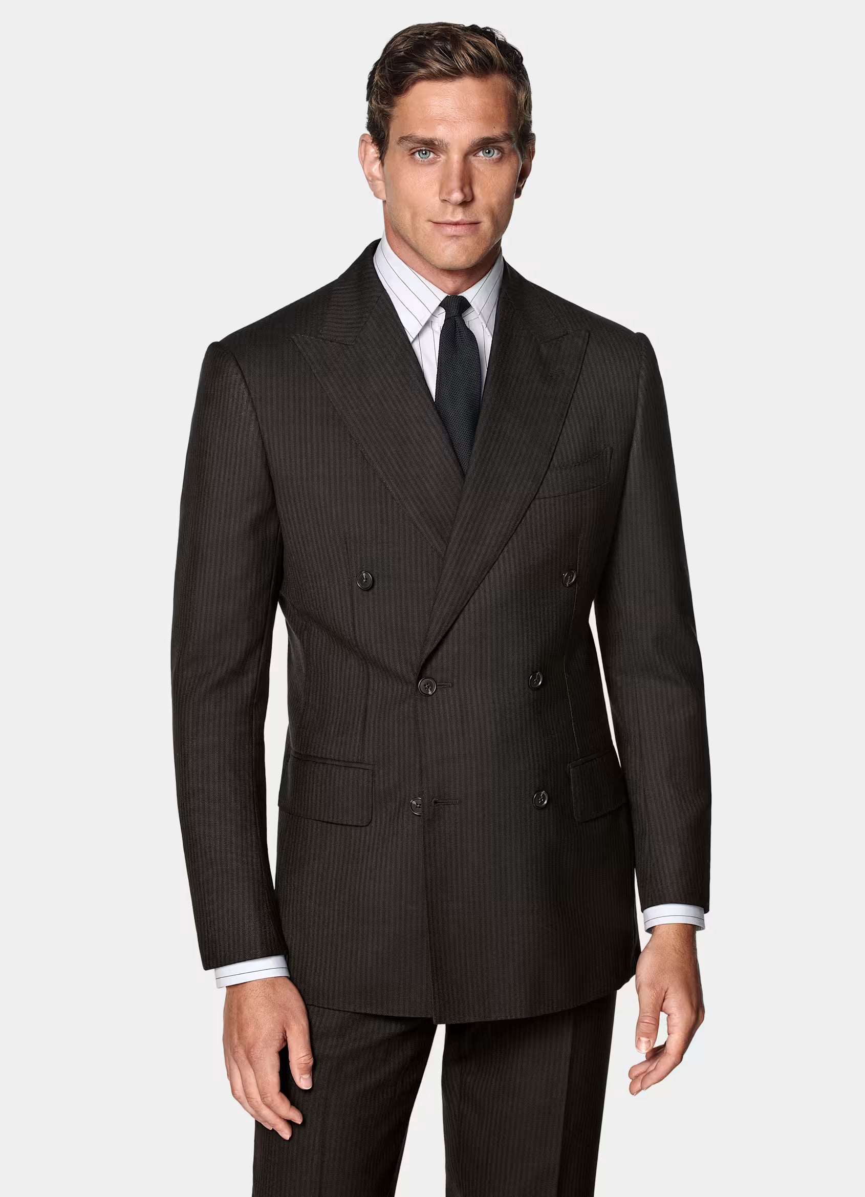 Black Striped Tailored Fit Milano Suit