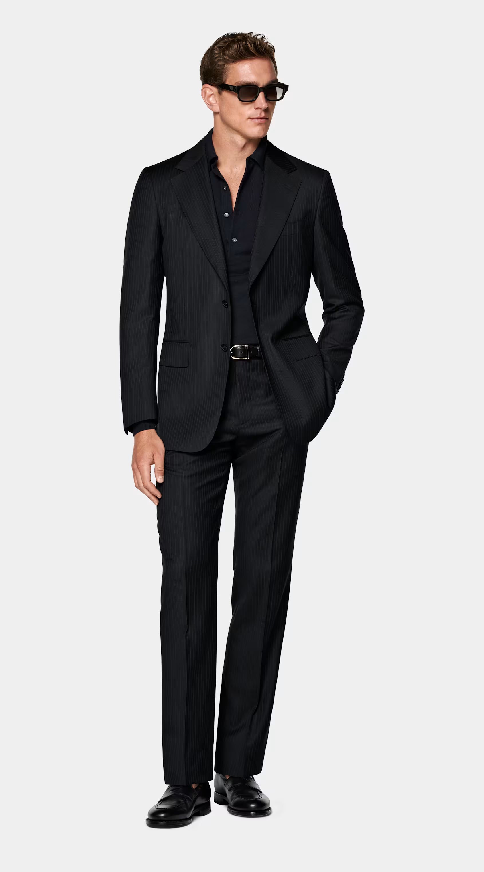 Navy Striped Tailored Fit Milano Suit