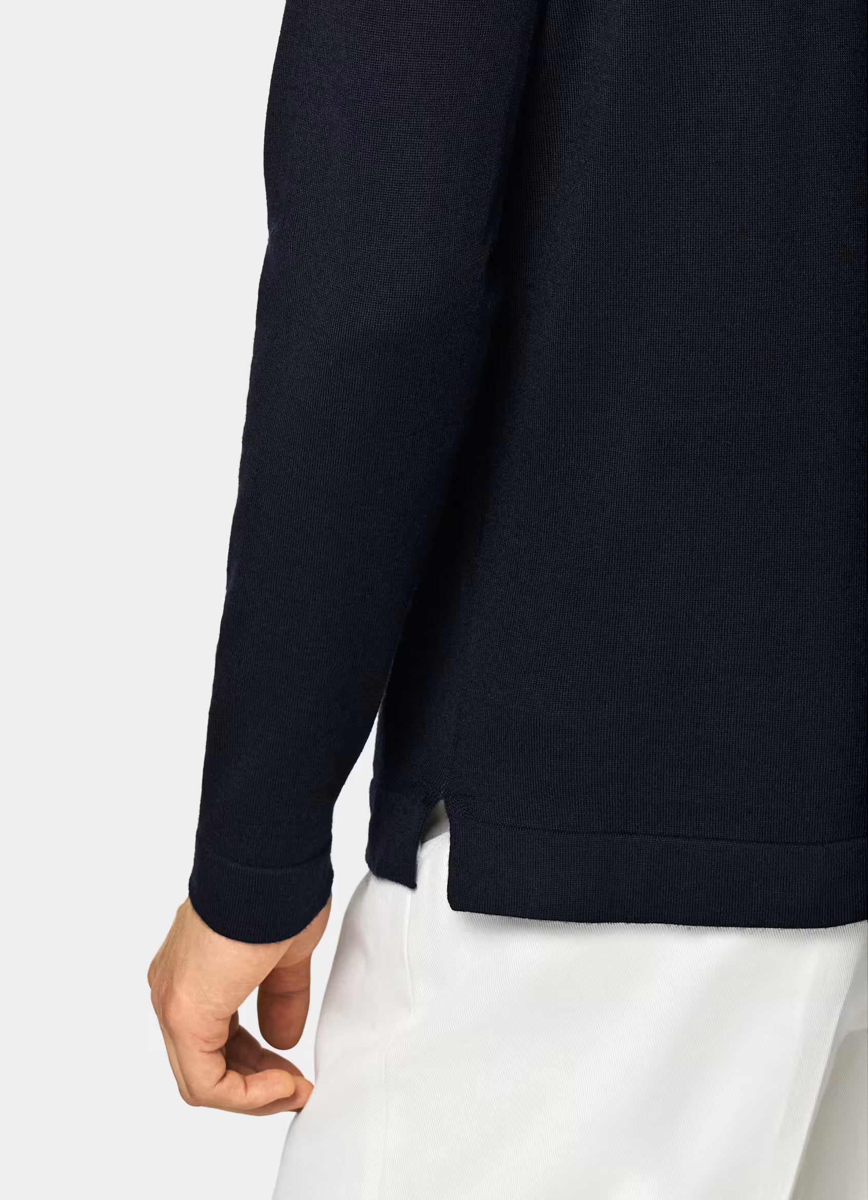 Navy Merino Long Sleeve Polo Cardigan