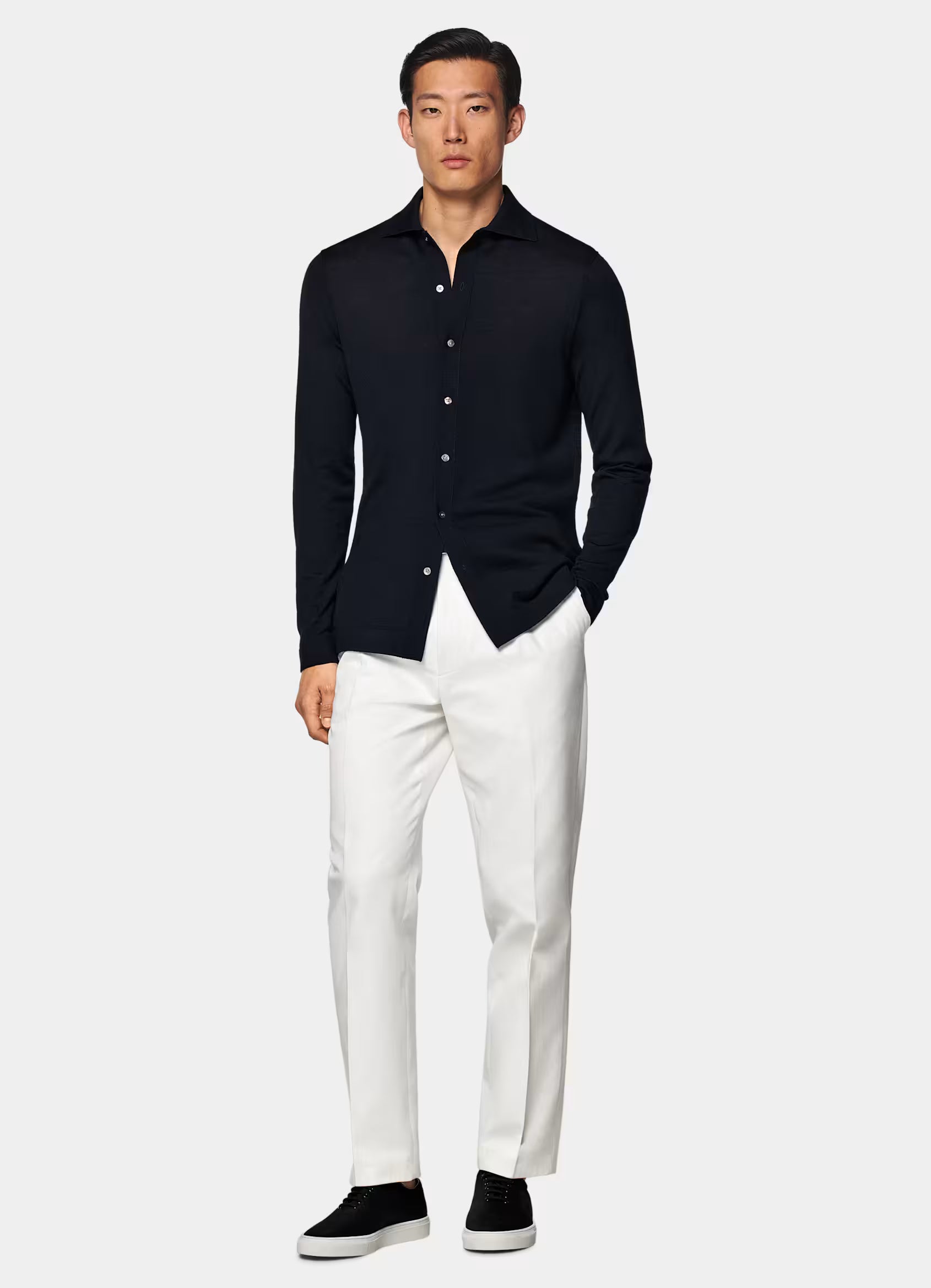 Navy Merino Long Sleeve Polo Cardigan
