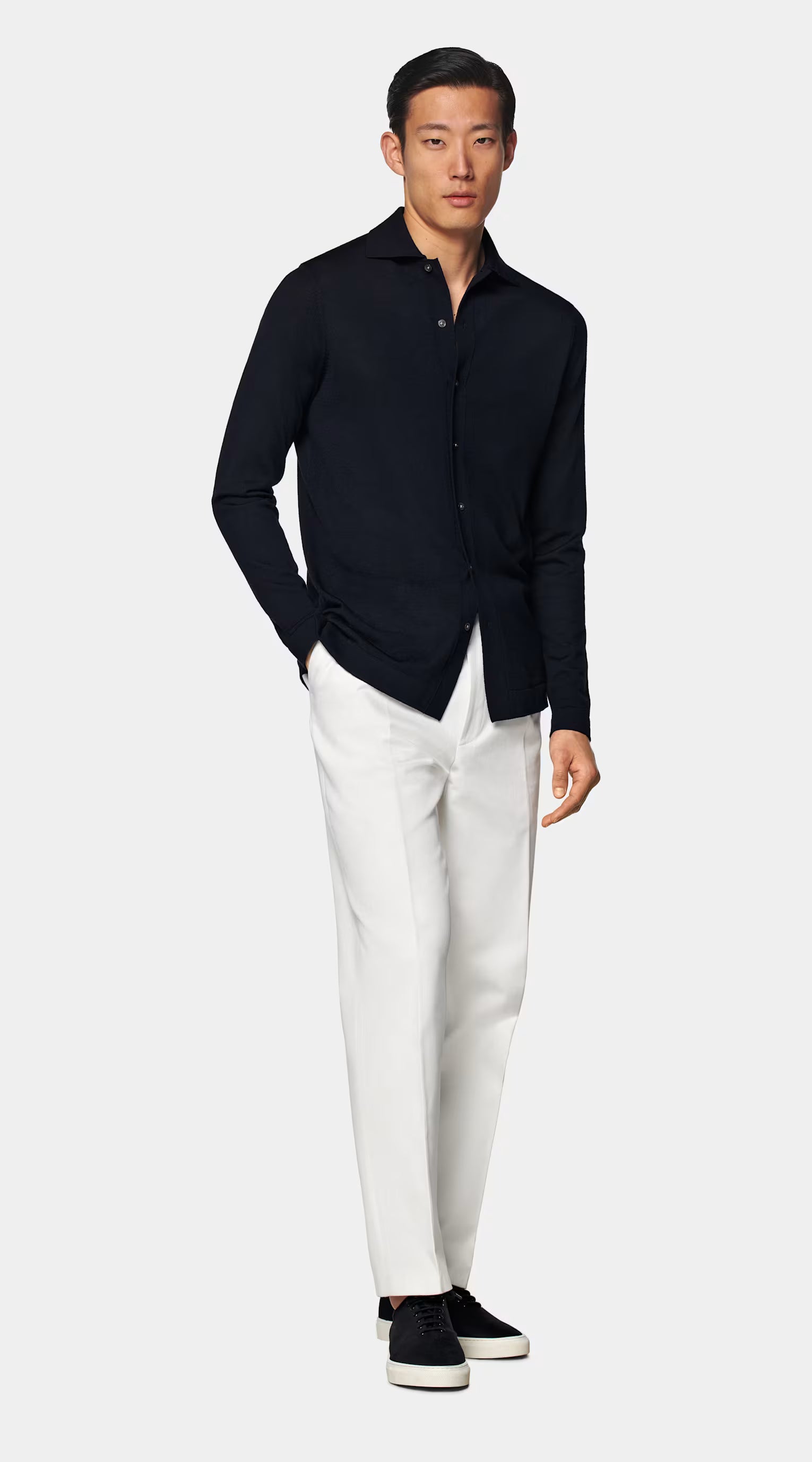 Navy Merino Long Sleeve Polo Cardigan