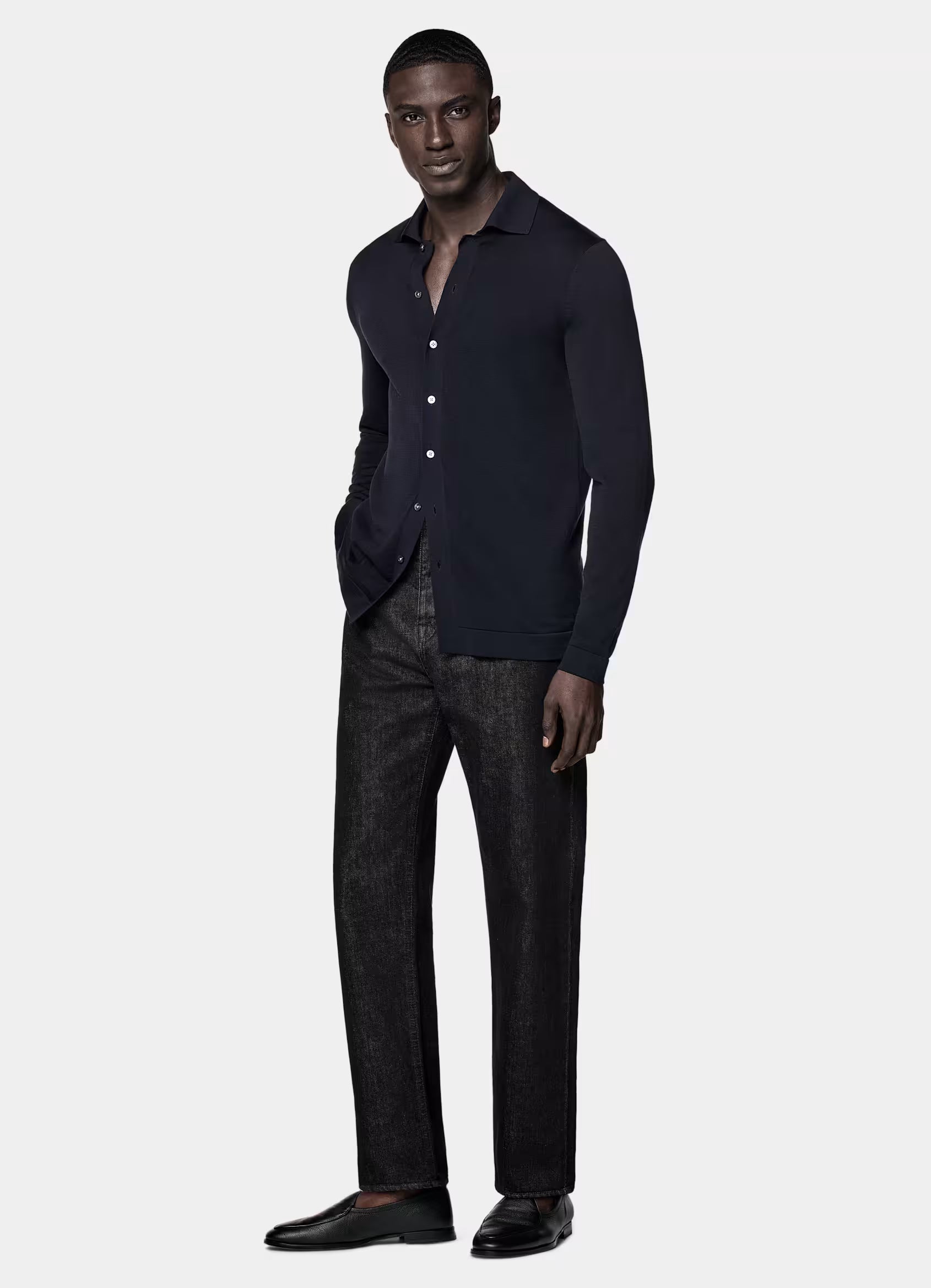 Navy Long Sleeve Polo Cardigan