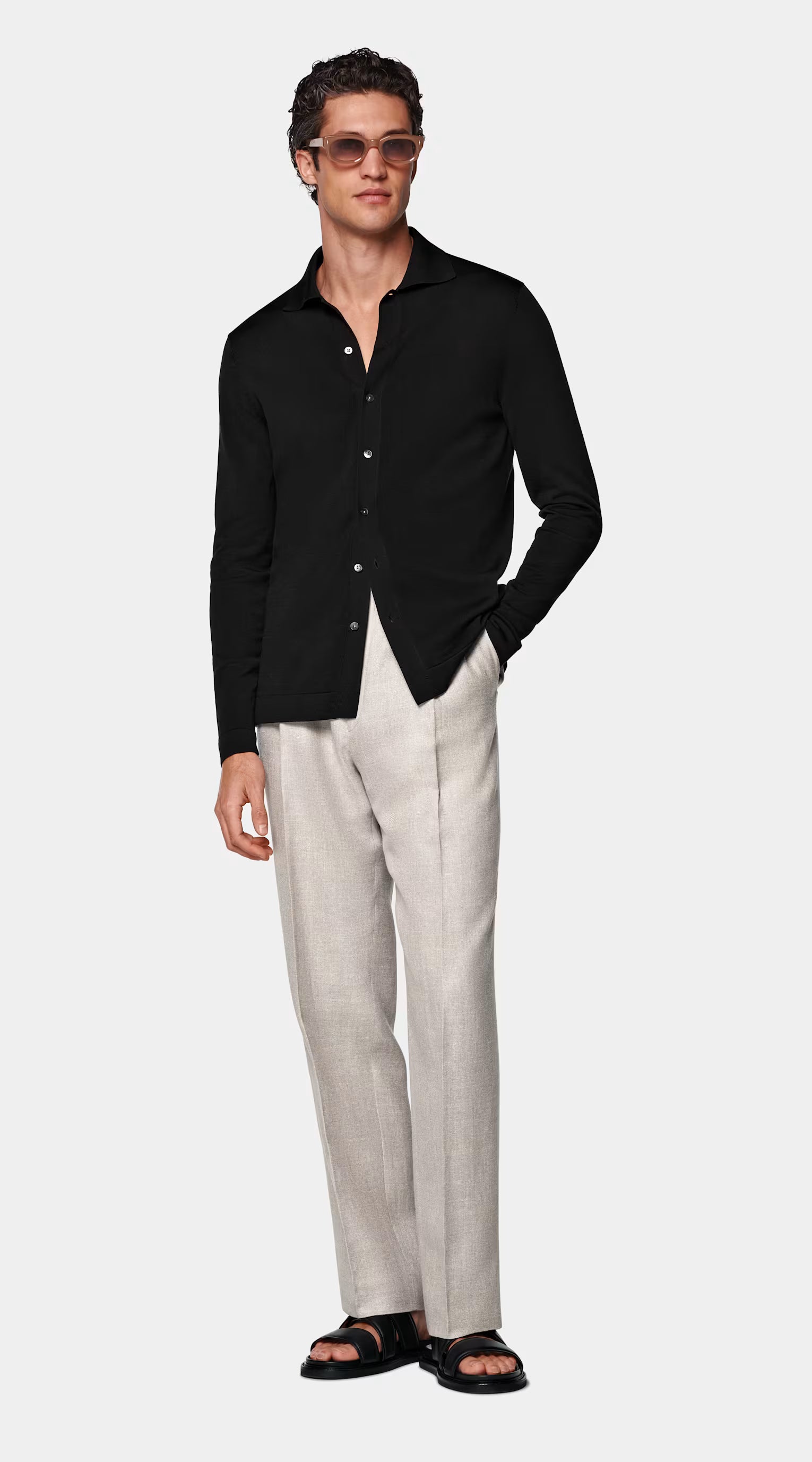 Black Long Sleeve Polo Cardigan