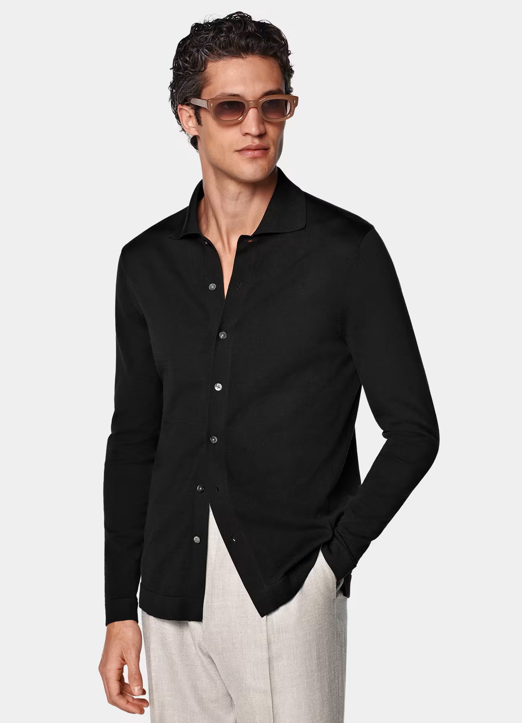 Black Long Sleeve Polo Cardigan