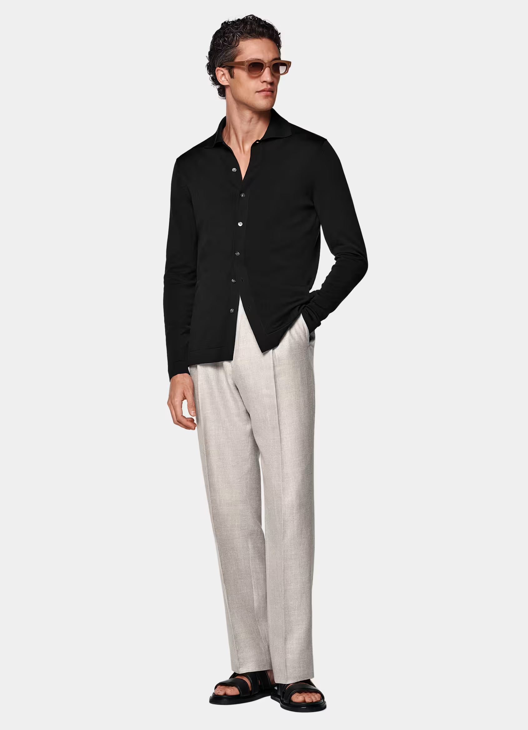 Black Long Sleeve Polo Cardigan