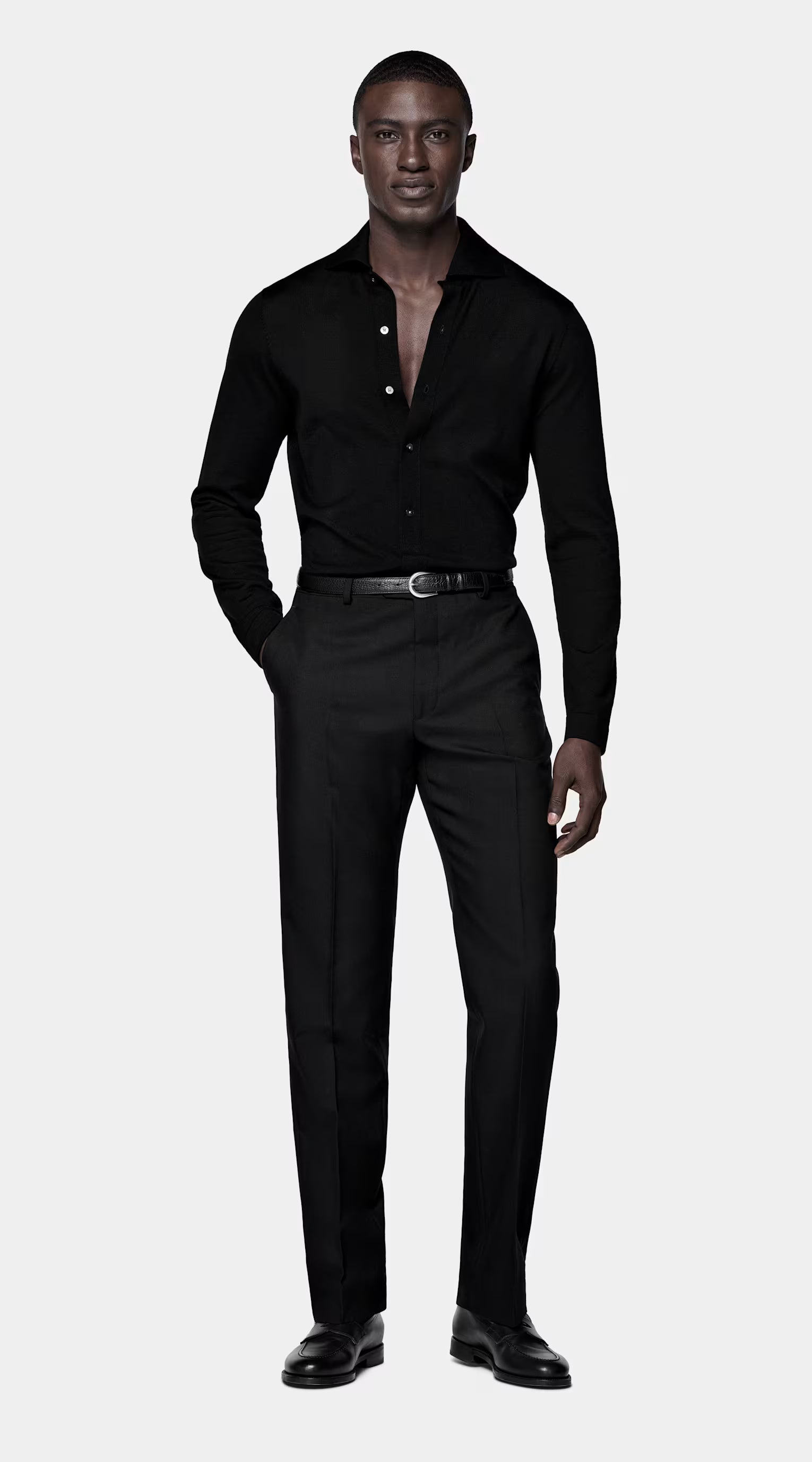 Black Merino Long Sleeve Polo Cardigan