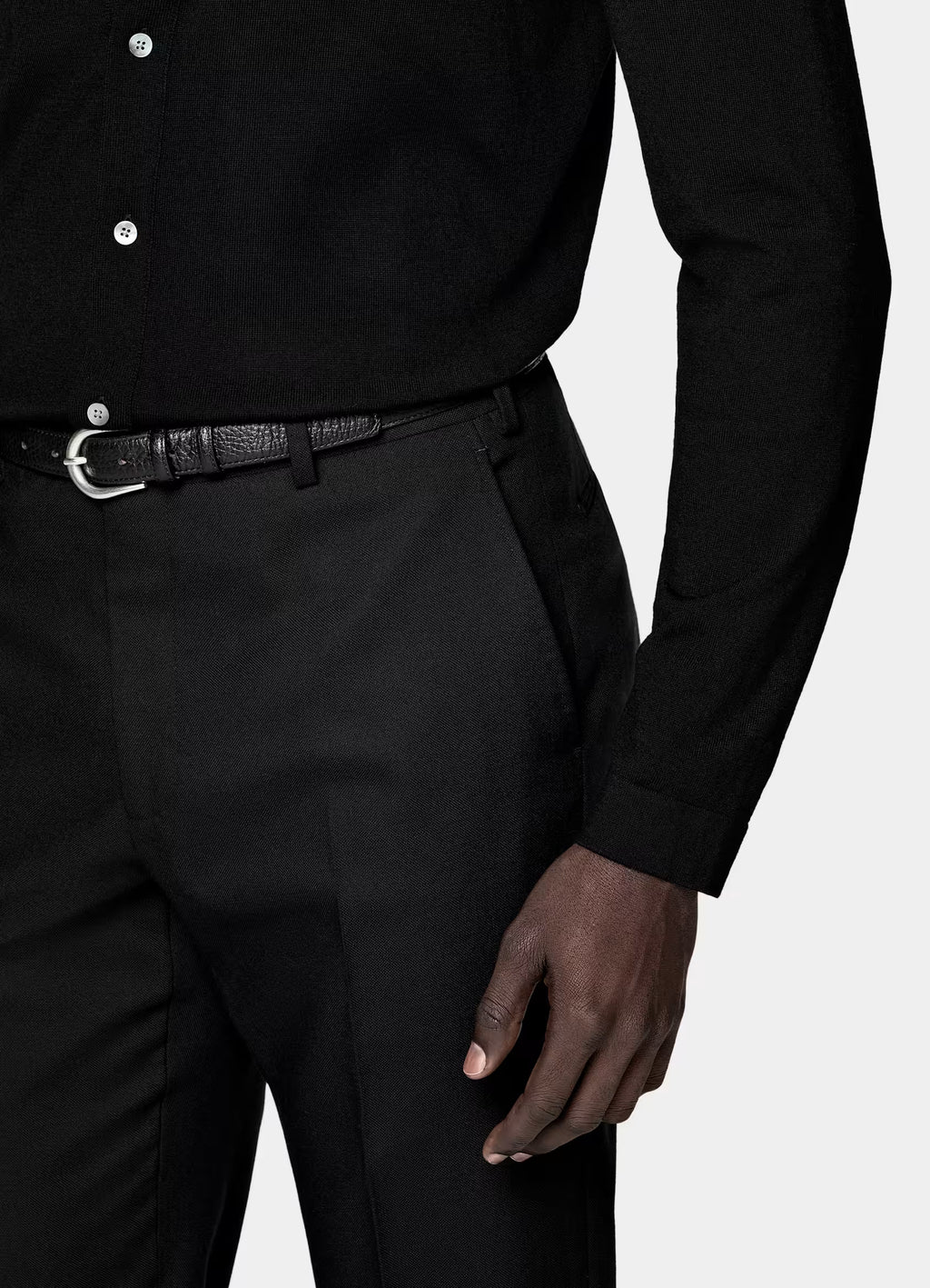Black Merino Long Sleeve Polo Cardigan