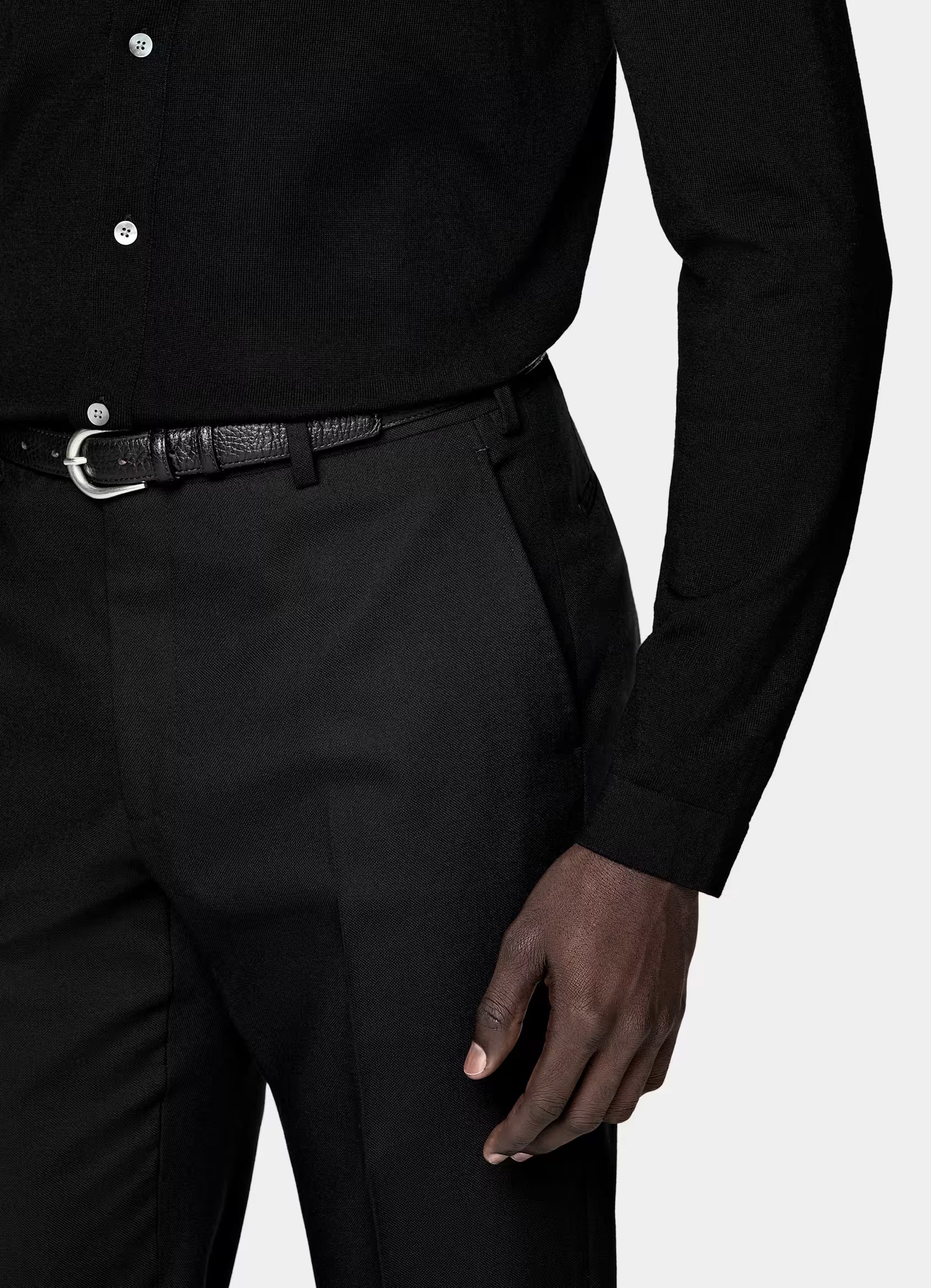 Black Merino Long Sleeve Polo Cardigan