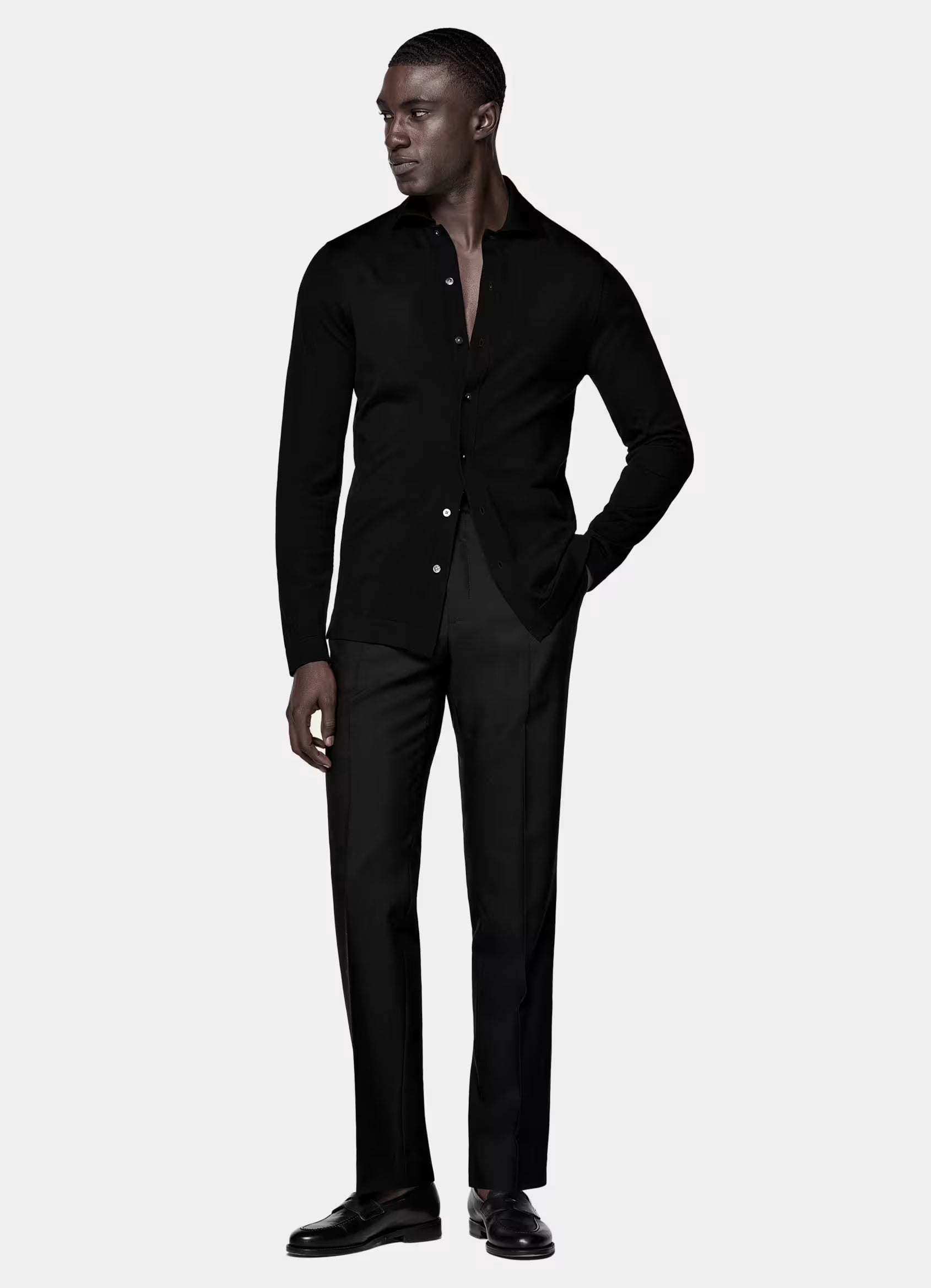 Black Merino Long Sleeve Polo Cardigan