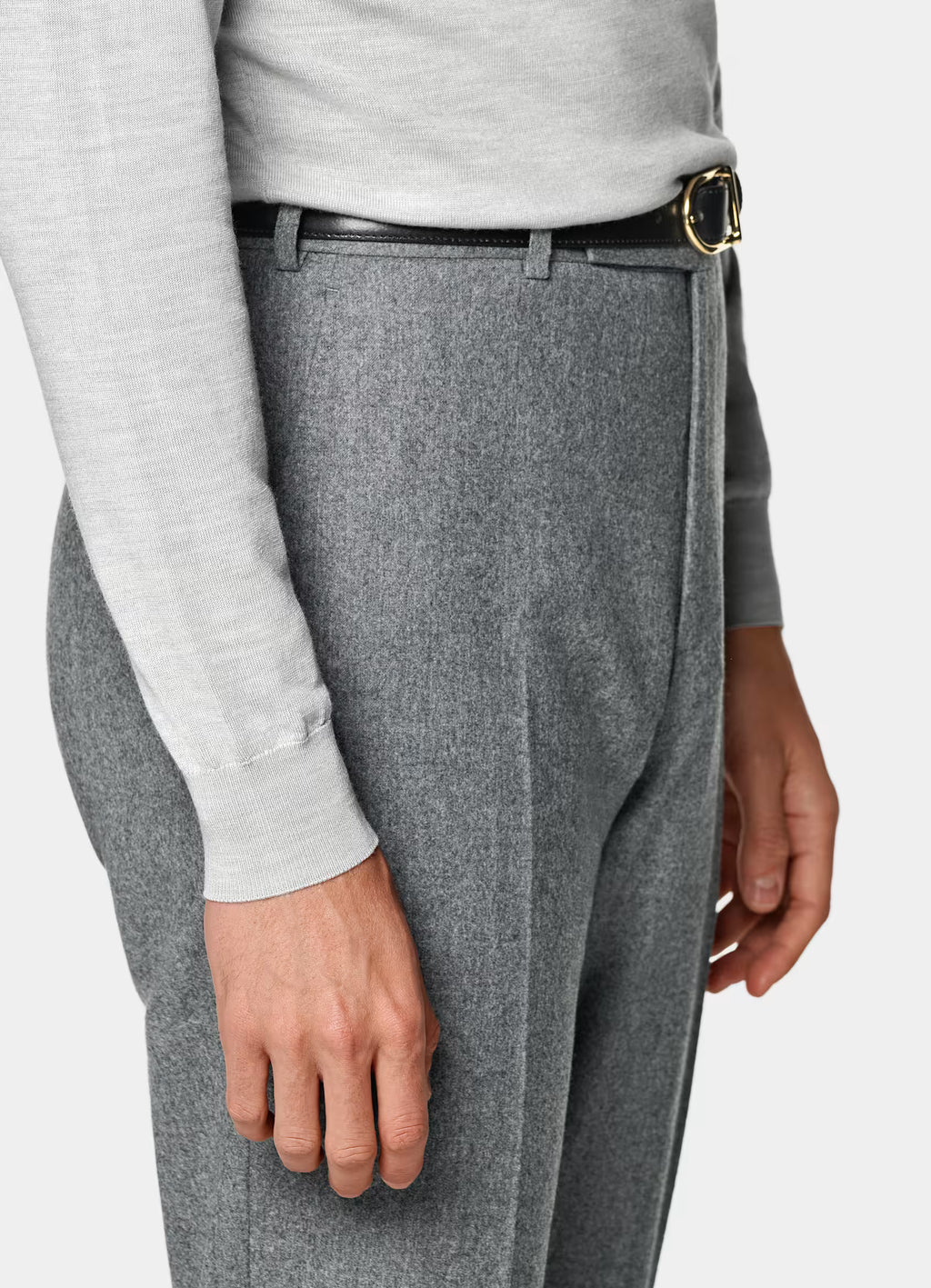 Light Grey Merino Long Sleeve Polo