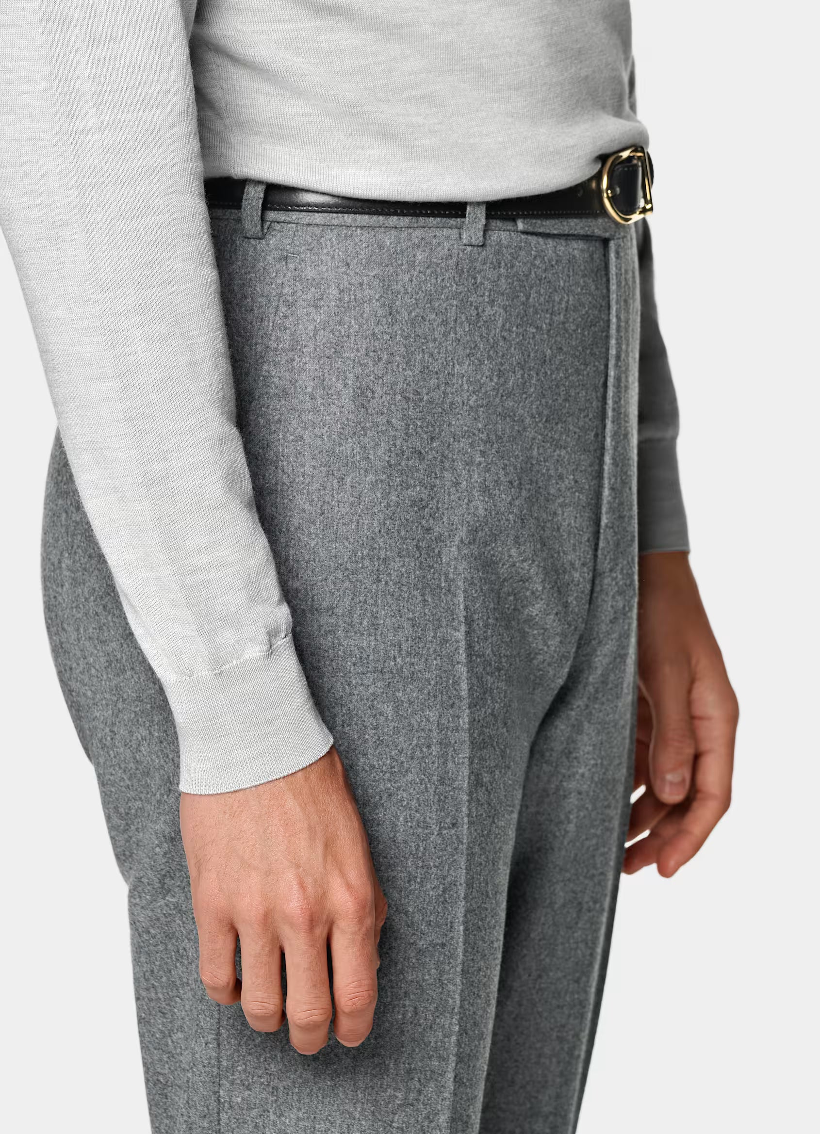 Light Grey Merino Long Sleeve Polo