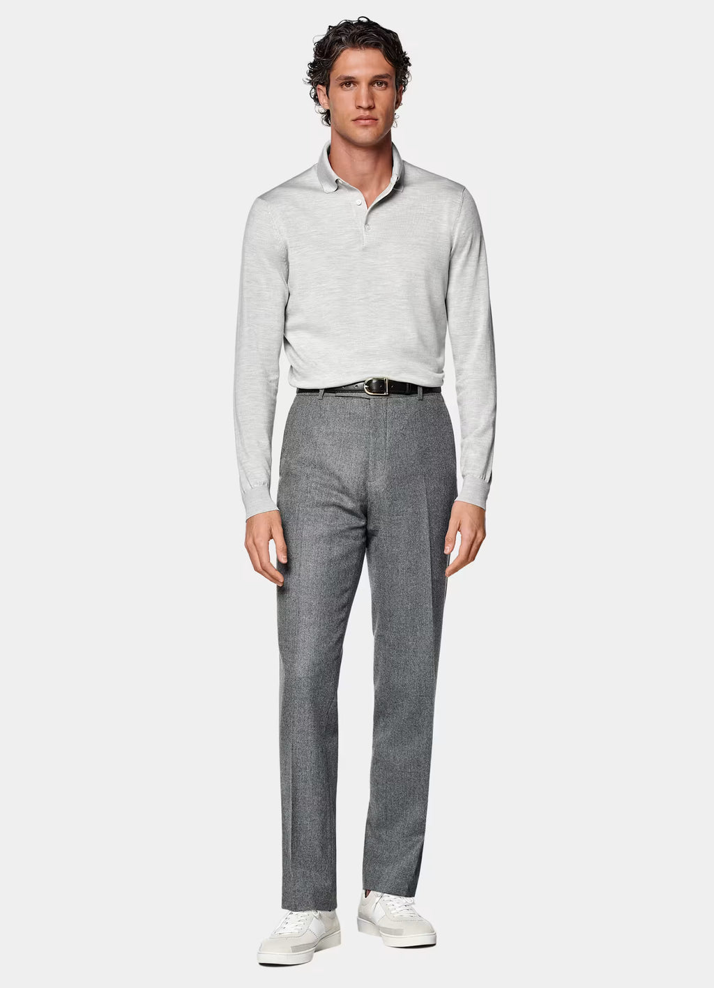 Light Grey Merino Long Sleeve Polo