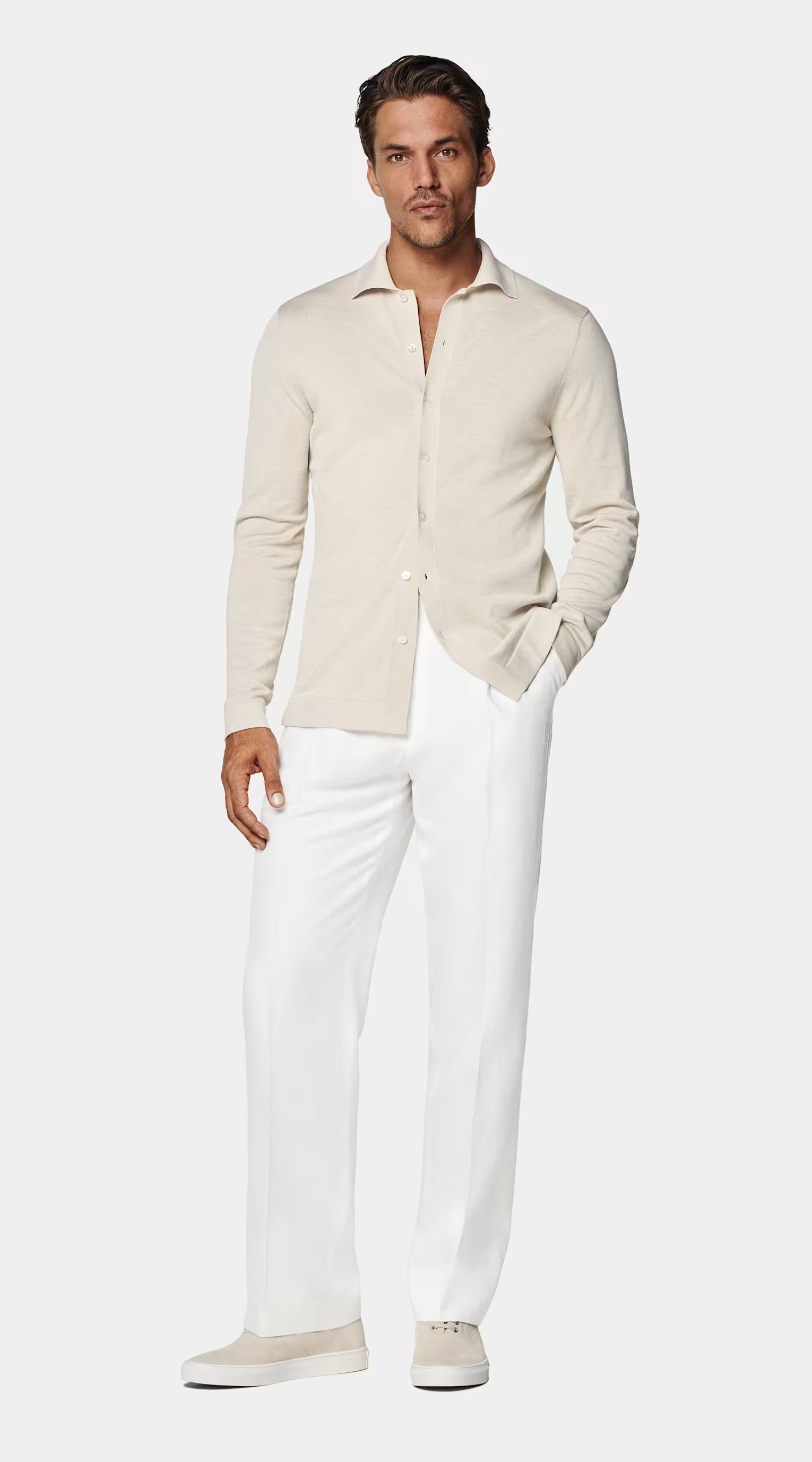 Sand Long Sleeve Polo Cardigan