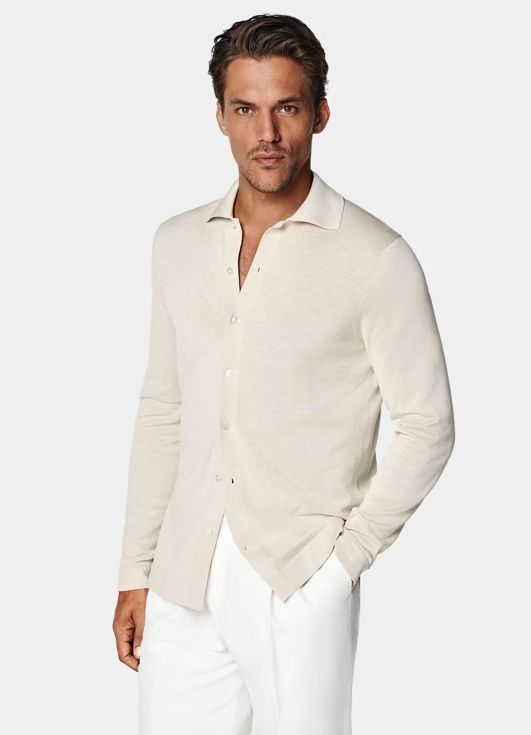 Sand Long Sleeve Polo Cardigan