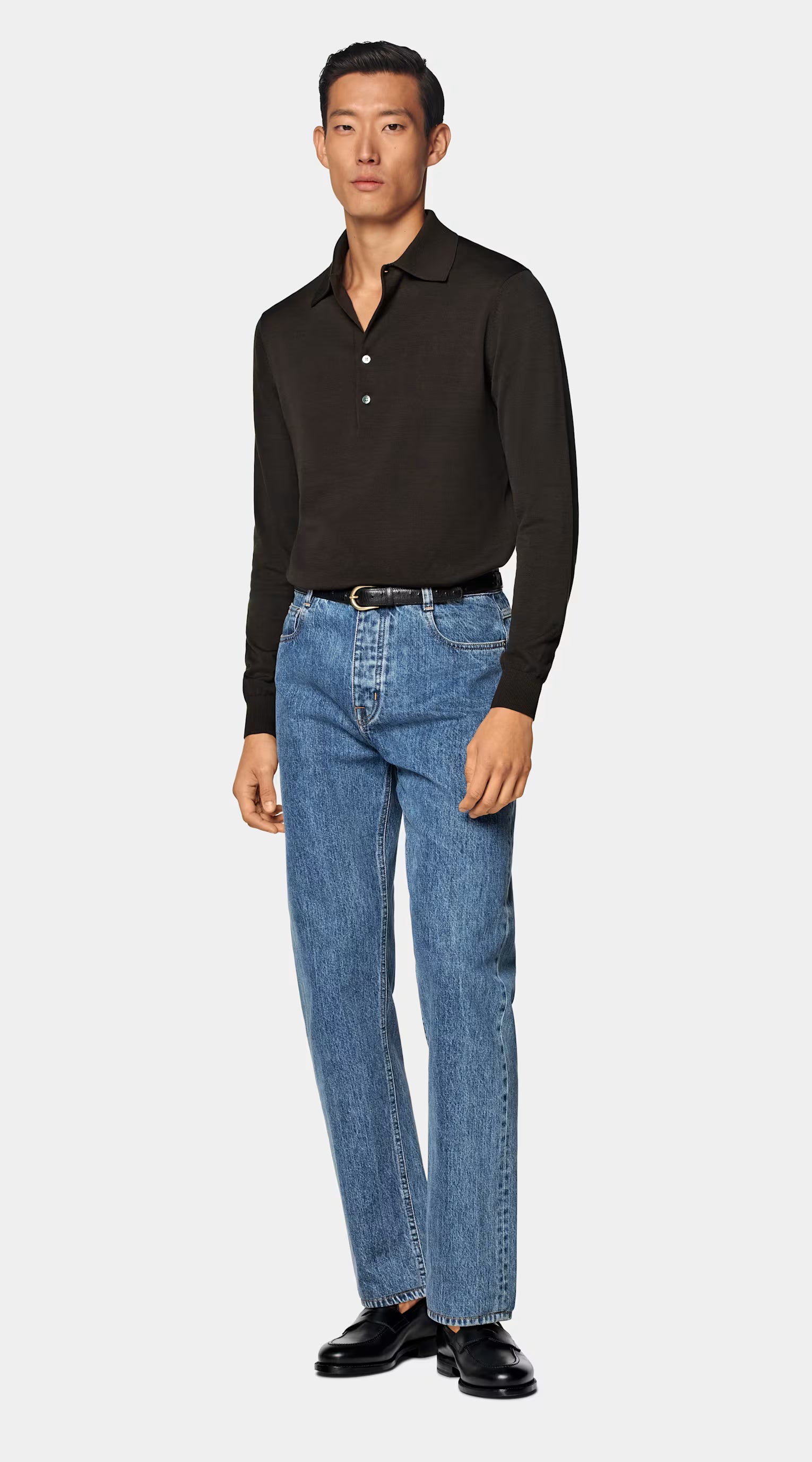 Dark Brown Long Sleeve Polo